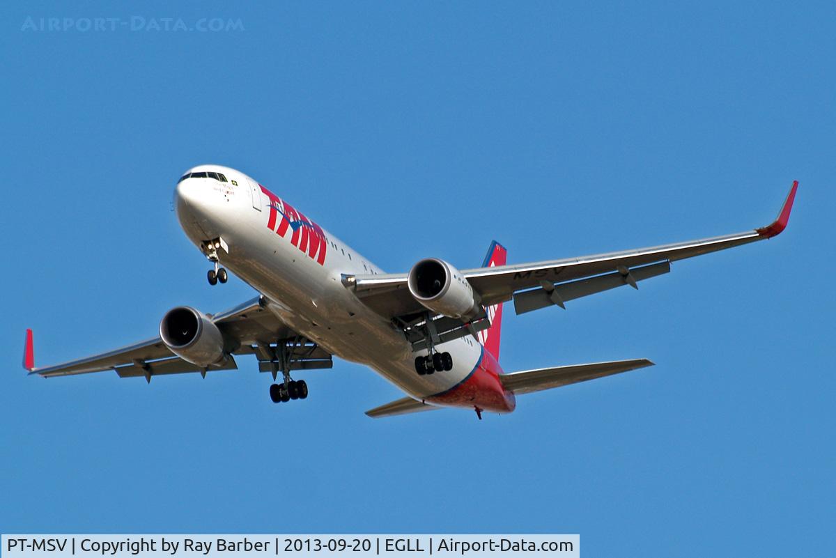 PT-MSV, 2012 Boeing 767-316/ER C/N 40593, Boeing 767-316ER [40593] (TAM Airlines) Home~G 20/09/2013. On approach 27R.