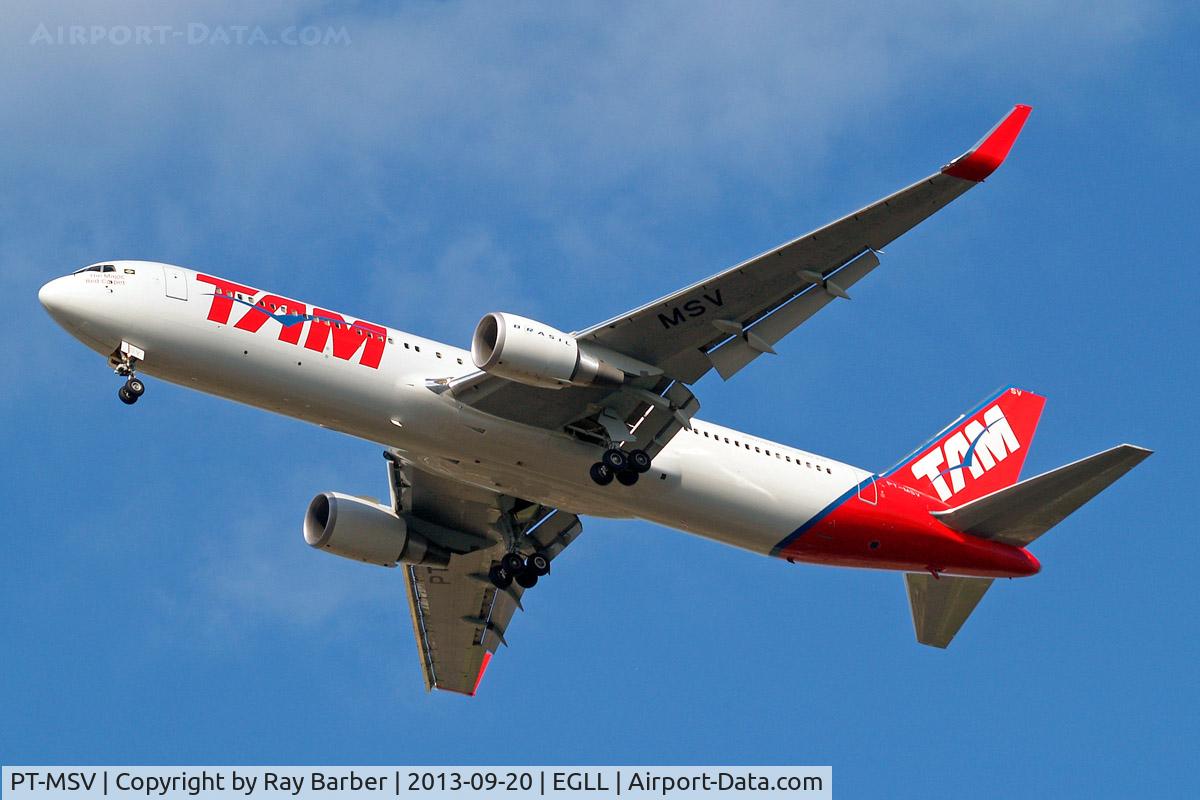 PT-MSV, 2012 Boeing 767-316/ER C/N 40593, Boeing 767-316ER [40593] (TAM Airlines) Home~G 20/09/2013. On approach 27R.