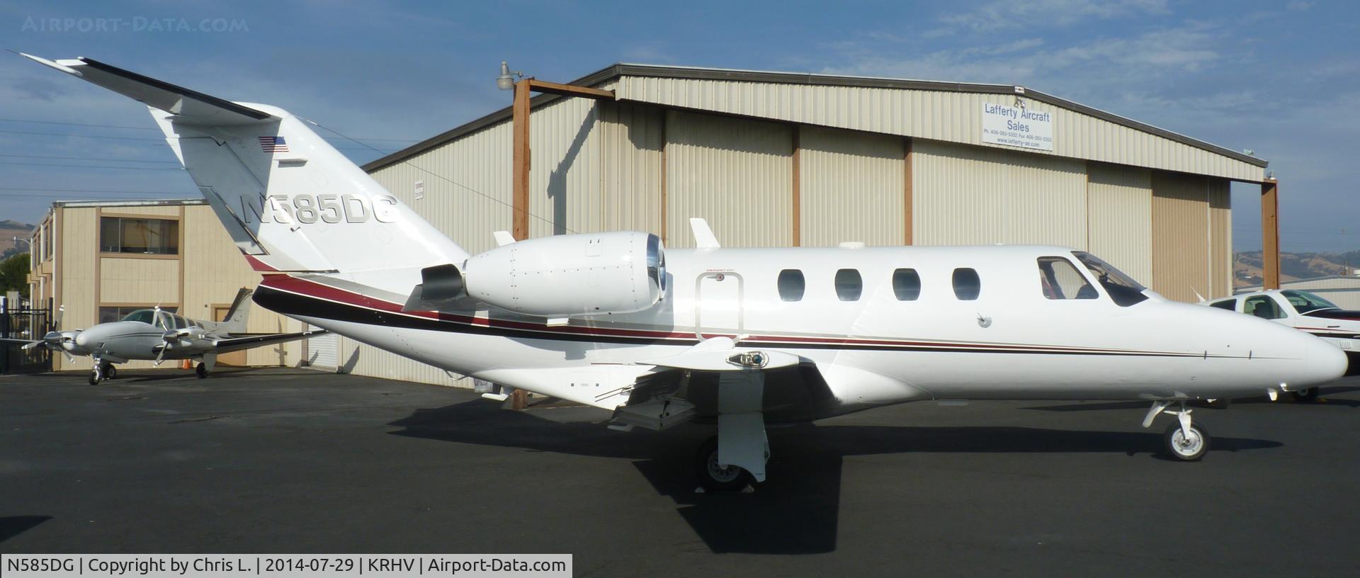 N585DG, 1994 Cessna 525 Citation Jet C/N 525-0057, A rare 1994 transient Cessna Citation Jet 1 sitting in front of Lafferty Aircraft Sales waiting to be sold.