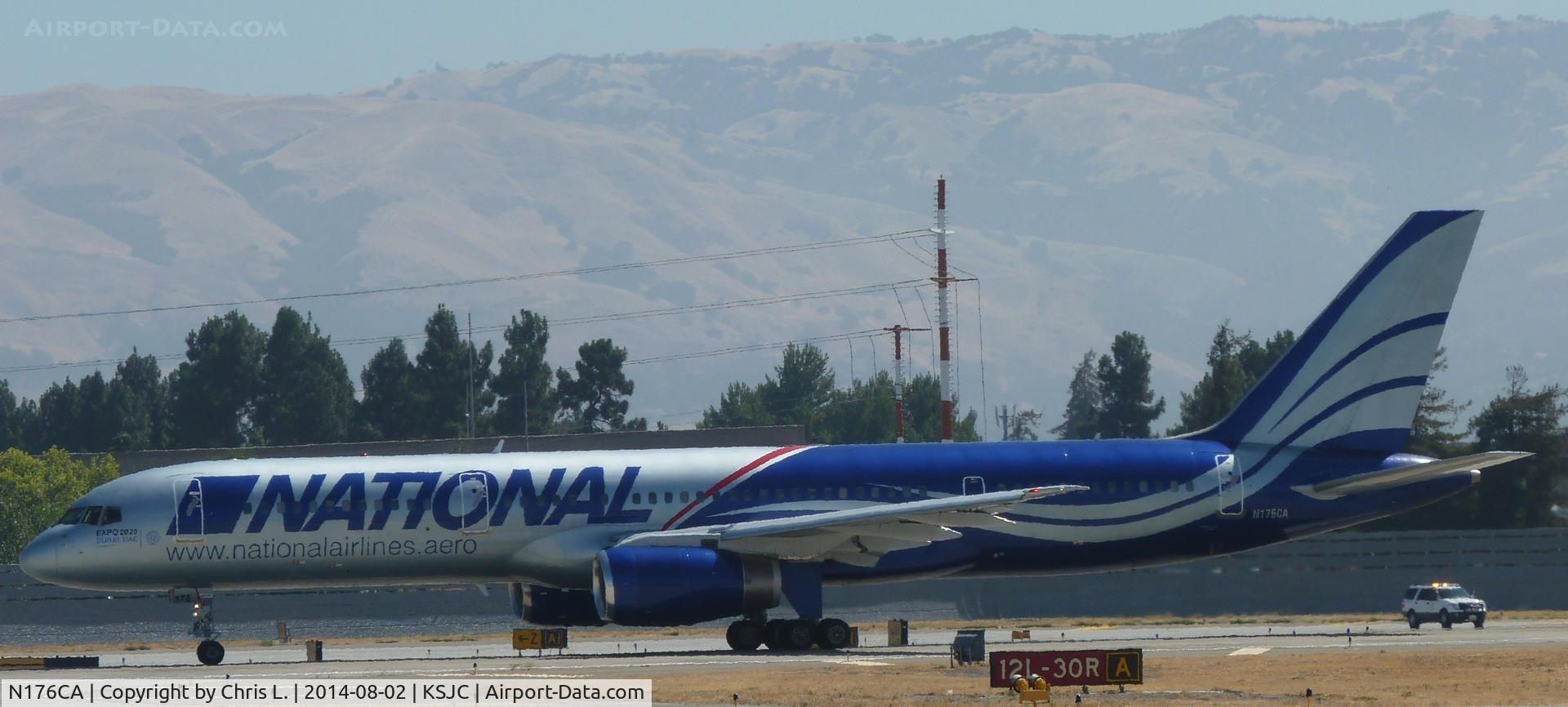 N176CA, 1990 Boeing 757-28A C/N 24543, A rare 1990 Boeing 757 taking off on runway 30L at San Jose International for a military charter.
