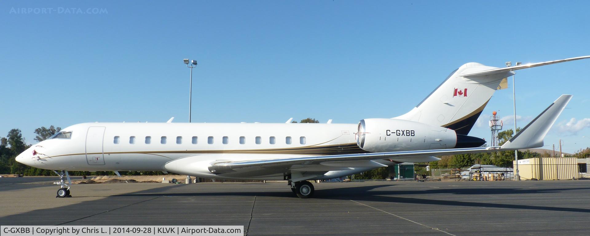 C-GXBB, 2007 Bombardier BD-700-1A11 Global 5000 C/N 9218, A Global Express sitting on the ramp at Livermore Municipal on a hot summer day. This is by far the largest plane on the field.
