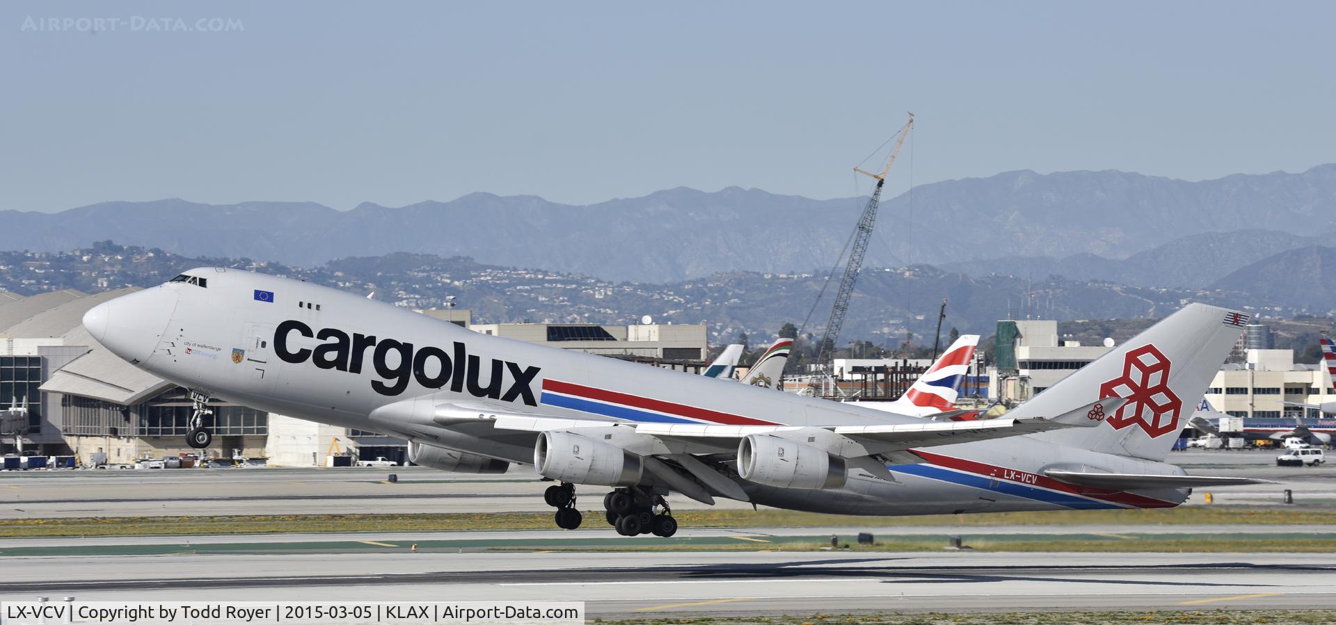 LX-VCV, 2005 Boeing 747-4R7F/SCD C/N 34235, Departing LAX on 25L