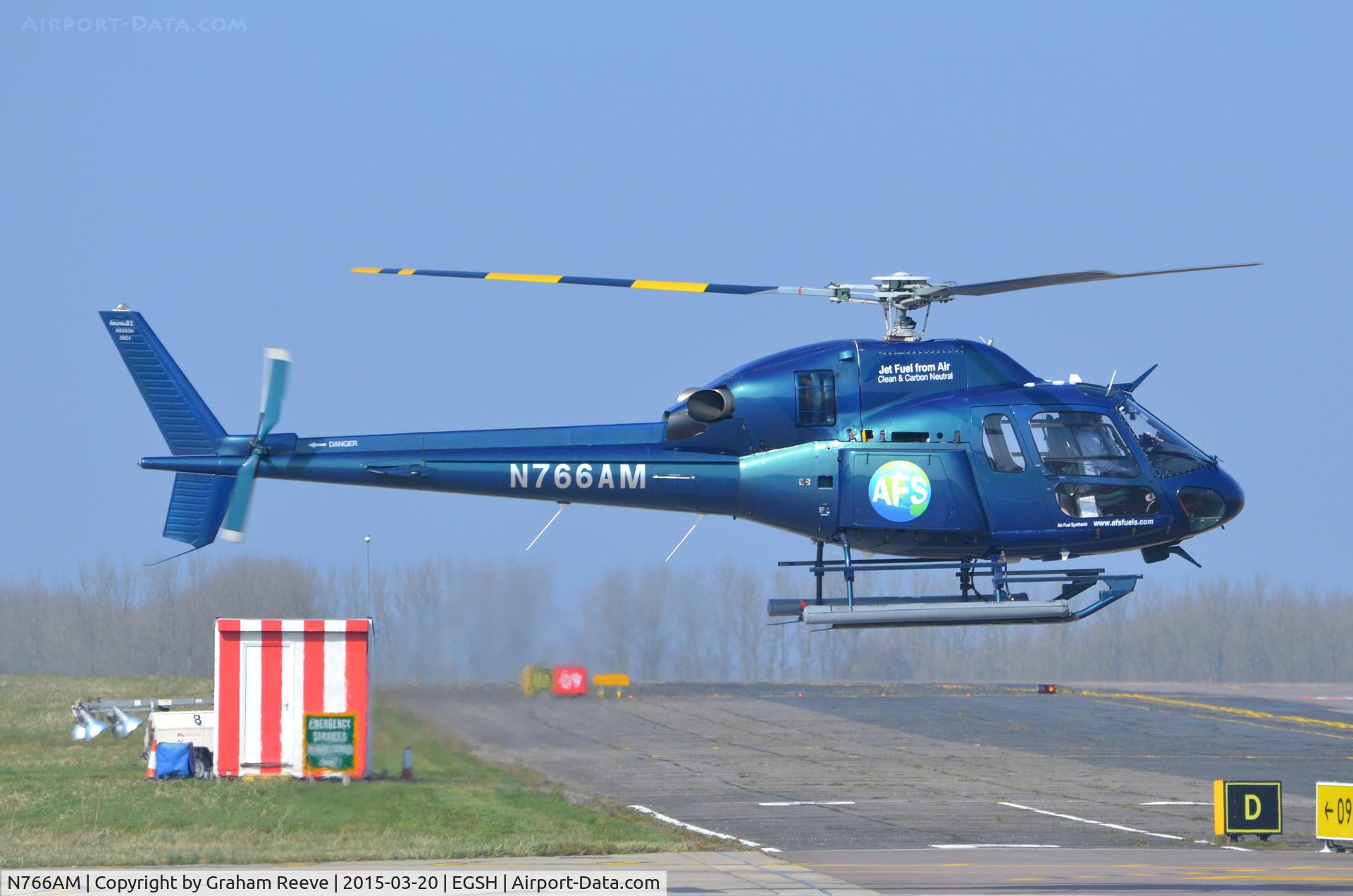 N766AM, 1996 Eurocopter AS-355N Twinstar C/N 5601, Departing from Norwich.