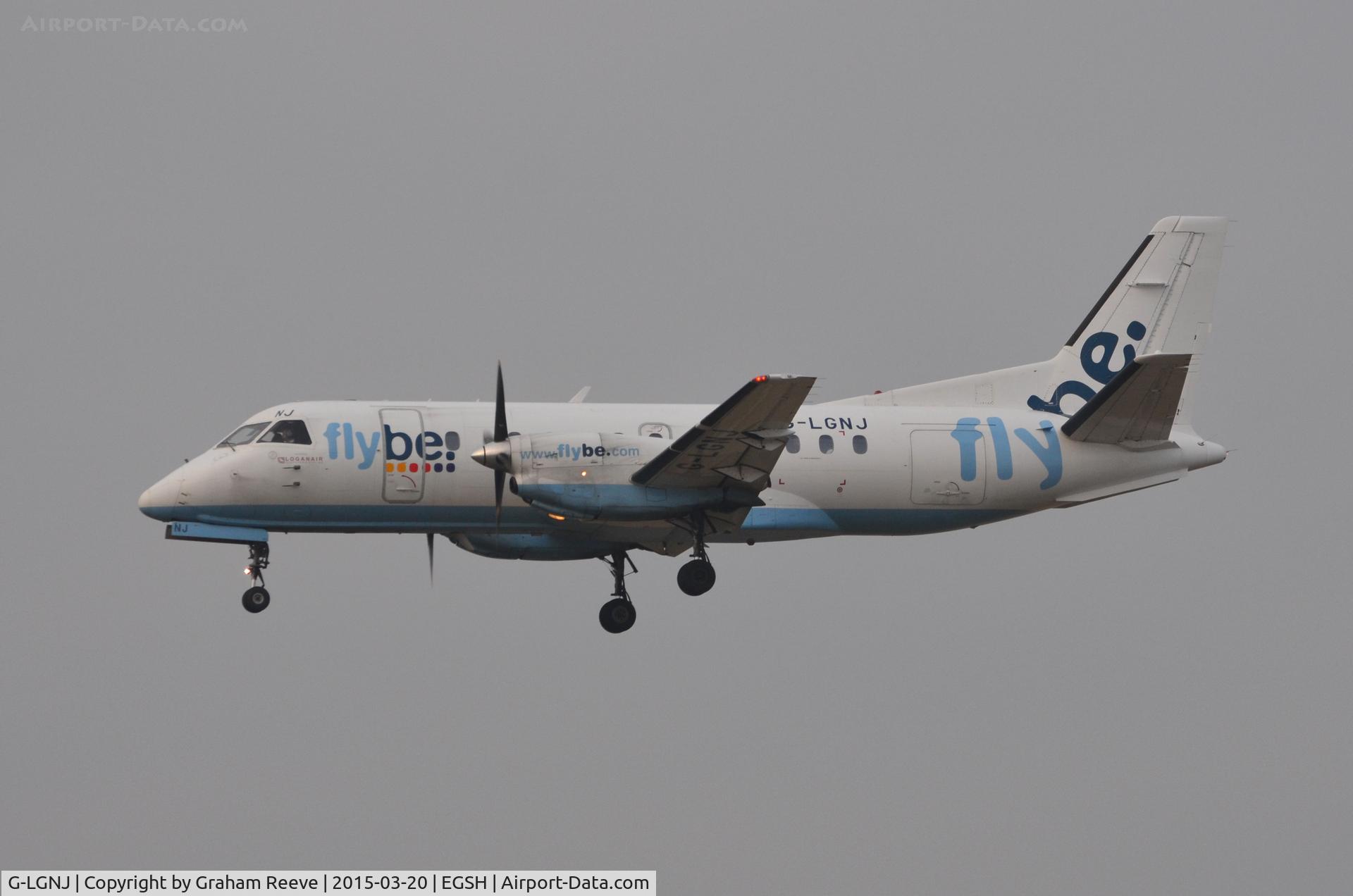 G-LGNJ, 1989 Saab 340B C/N 340B-173, About to land at Norwich.