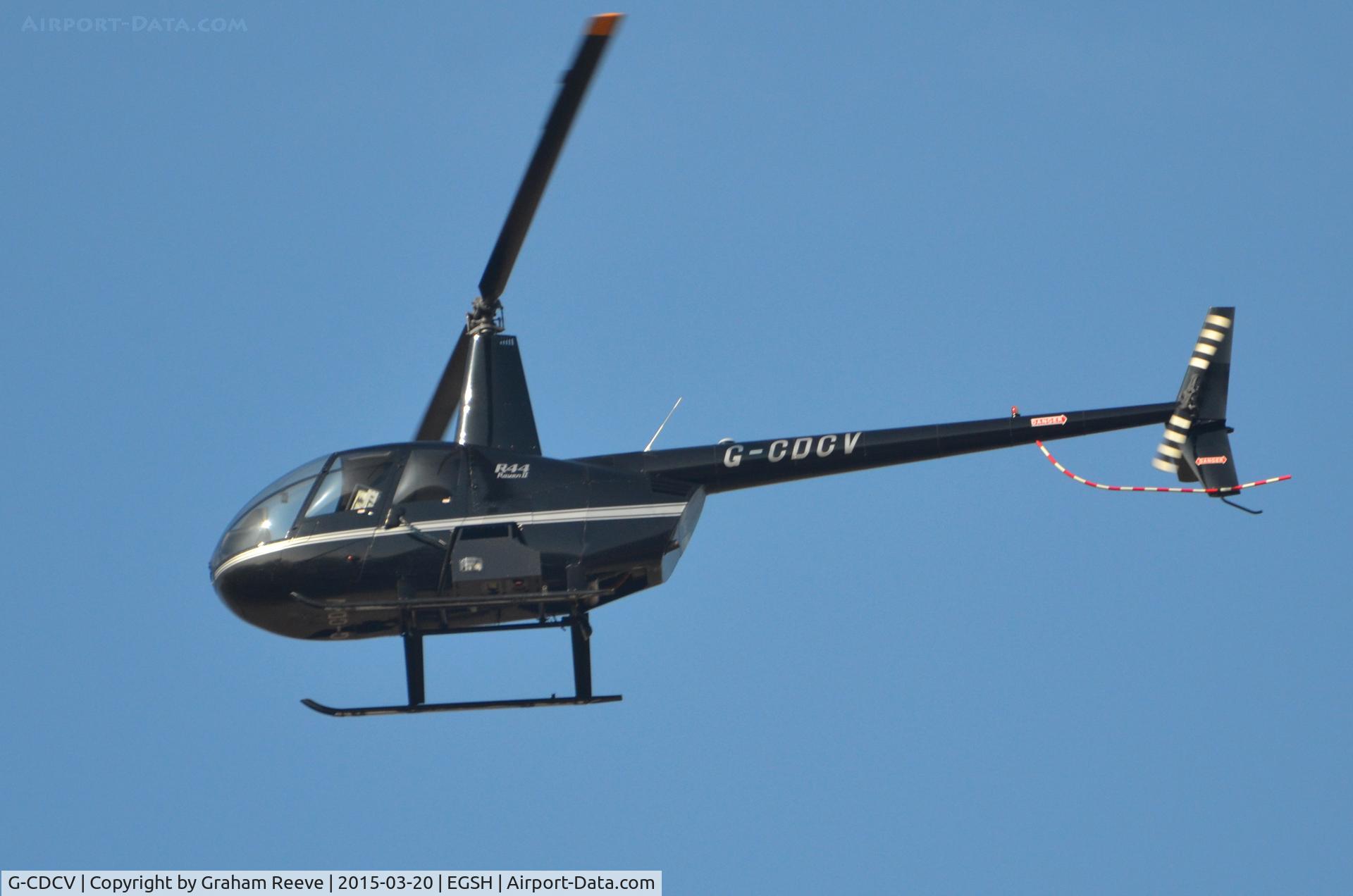 G-CDCV, 2004 Robinson R44 Raven II C/N 10536, On approach to Norwich.