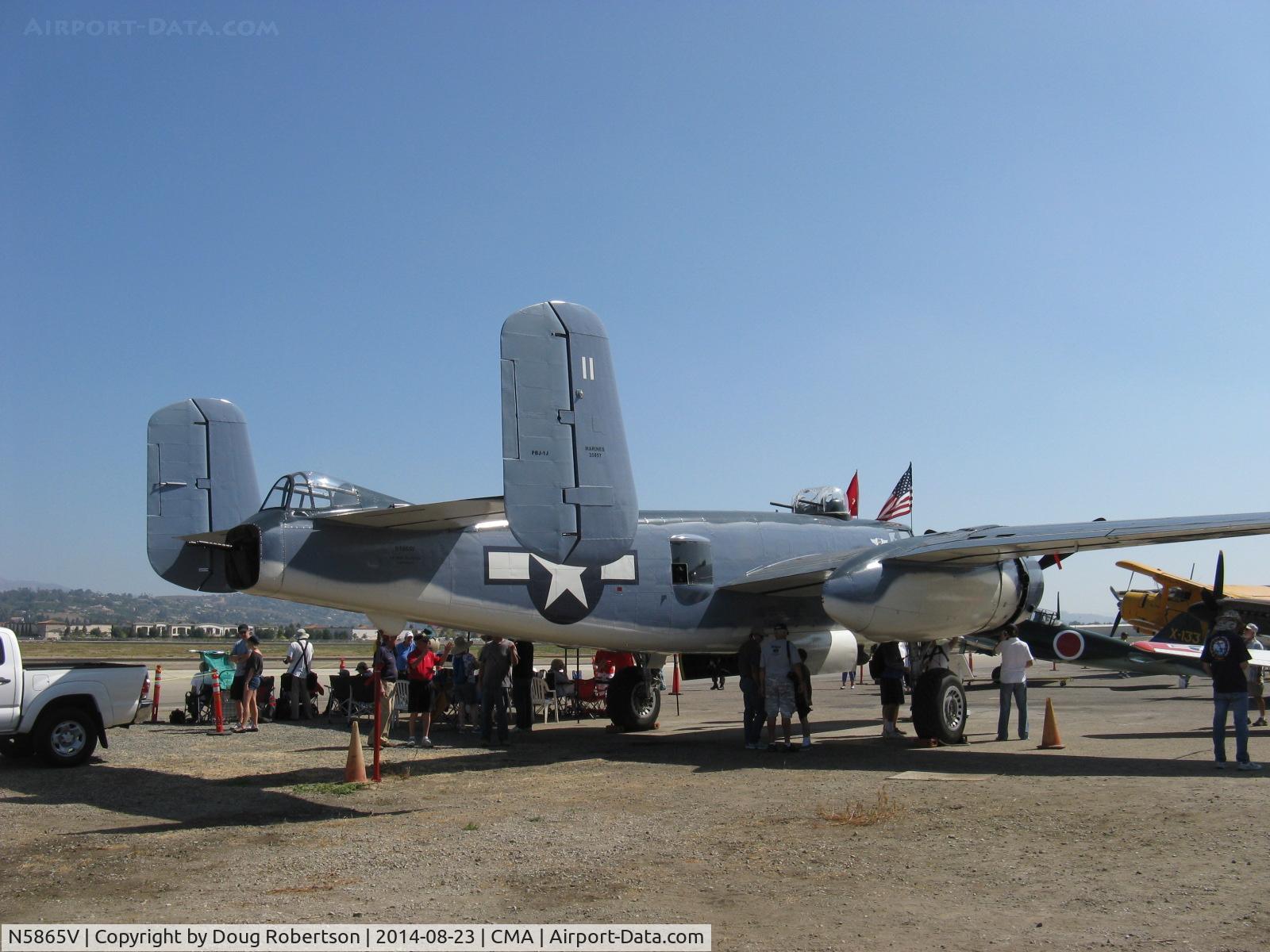 N5865V, 1945 North American B-25J Mitchell Mitchell C/N 108-34263, 1945 North American (B-25J) PBJ-1J 'SEMPER FI', two Wright Cyclone R-2600-9 14 cylinder radials 1,700 Hp each. PBJs were operated in WWII by the US Marine Corps branch of the US Navy.