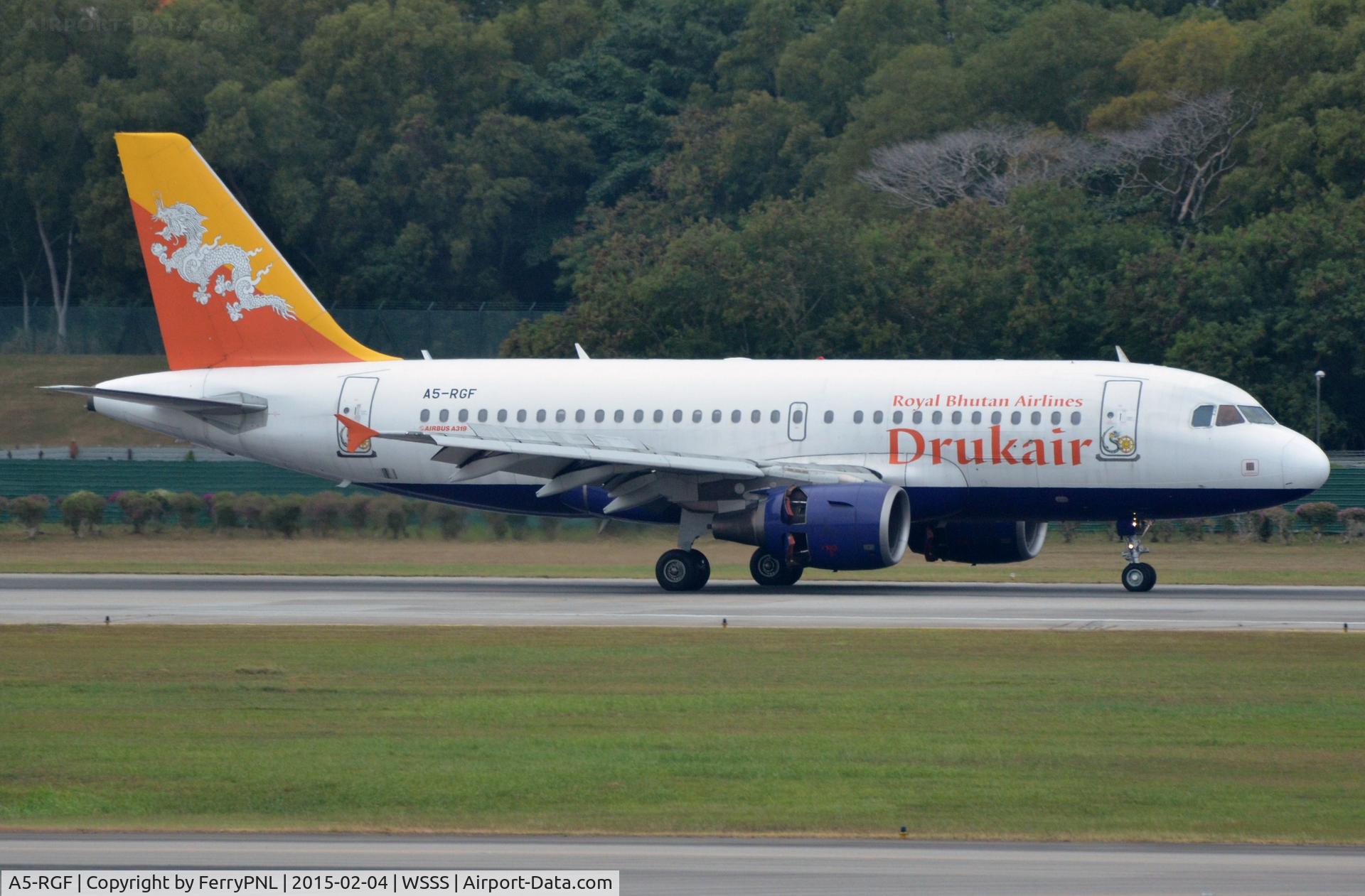 A5-RGF, 2004 Airbus A319-115 C/N 2306, Drukair A319 landing in SIN.