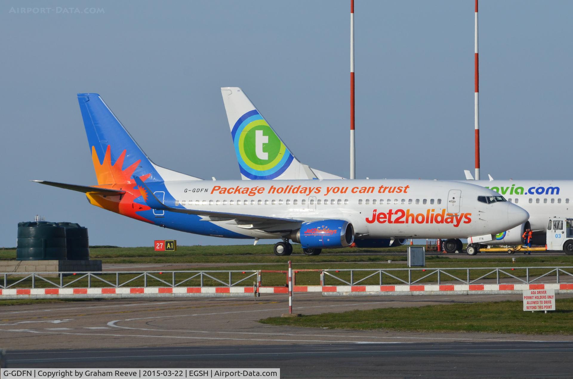 G-GDFN, 1998 Boeing 737-33V C/N 29332, Parked at Norwich.