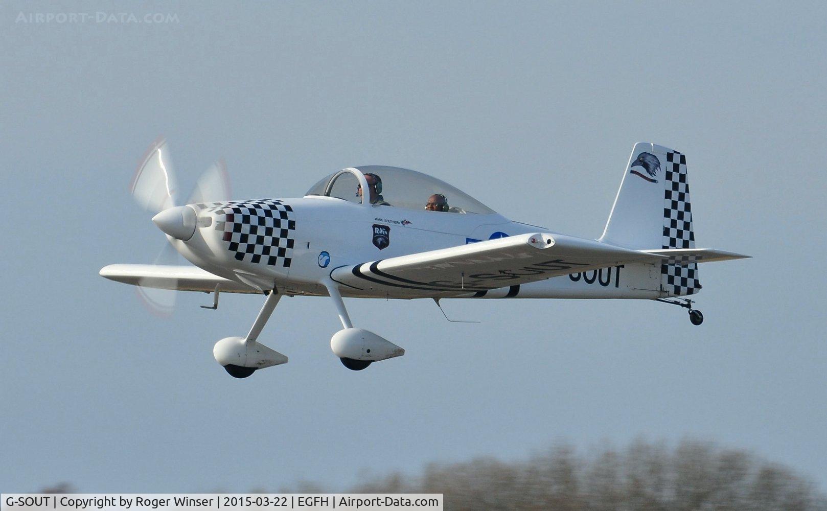 G-SOUT, 2006 Vans RV-8 C/N PFA 303-13295, Visiting RV-8 in Team Raven colours and markings departing Runway 22.