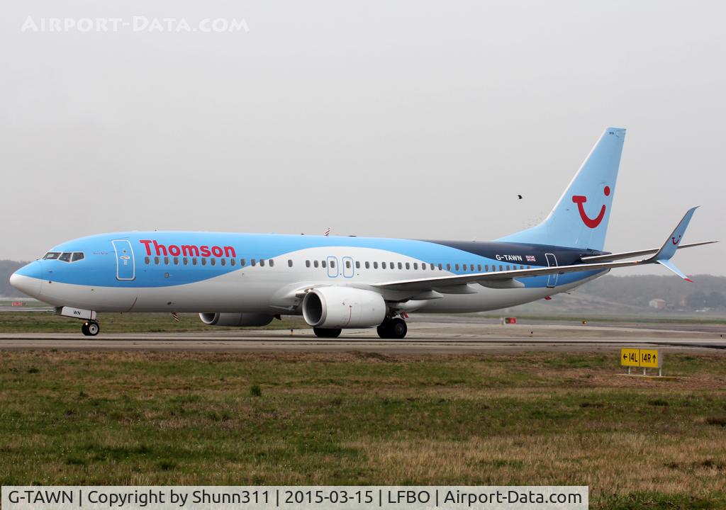 G-TAWN, 2013 Boeing 737-8K5 C/N 37251, Taxiing to the Terminal with scimitar winglet fitted