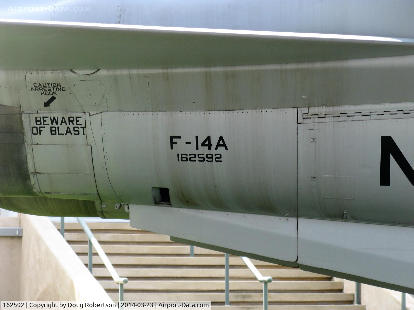 162592, 1984 Grumman F-14A Tomcat C/N 514, 1984 Grumman F-14A TOMCAT, two Pratt & Whitney TF-30 Turbofans 20,918 lb st each, painted in colors 0f BuNo 160403 of VF-41, at Ronald Reagan Presidential Library and Museum, tail data