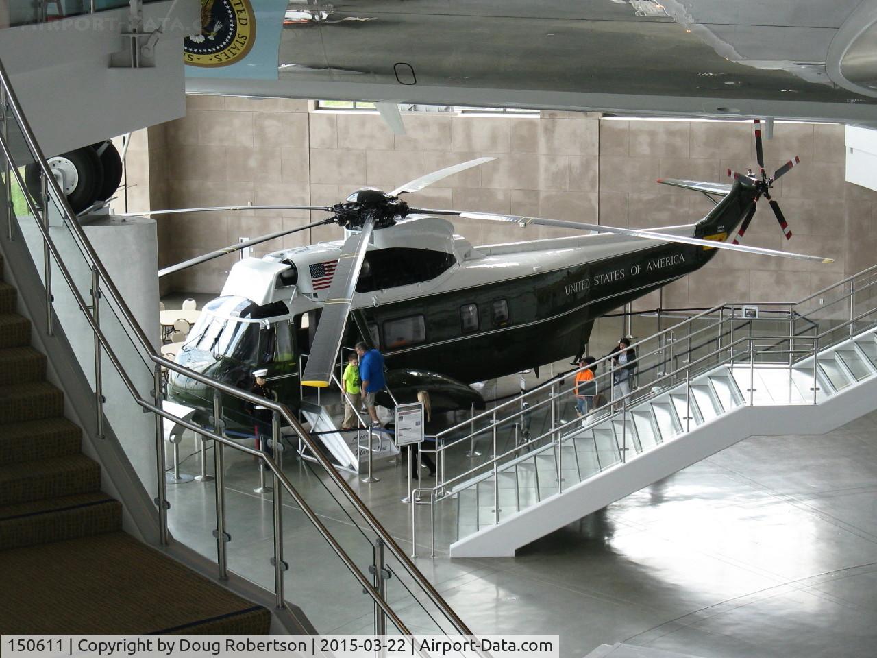 150611, 1961 Sikorsky VH-3A C/N 61-093, 1961 Sikorsky VH-3A MARINE ONE, two General Electric T58-GE-10 Turboshafts 1,400 shp each. On ground floor below AIR FORCE ONE 27000 at Ronald Reagan Presidential Library and Museum.