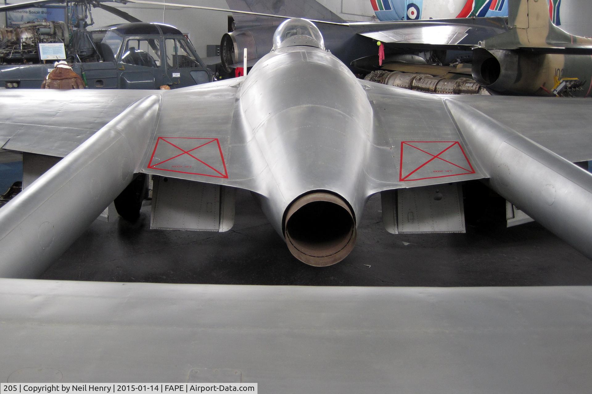 205, De Havilland DH-100 Vampire FB.5 C/N EP42784, Exhibit at SAAF Museum, Port Elizabeth, SA  (by perimeter of PLZ)