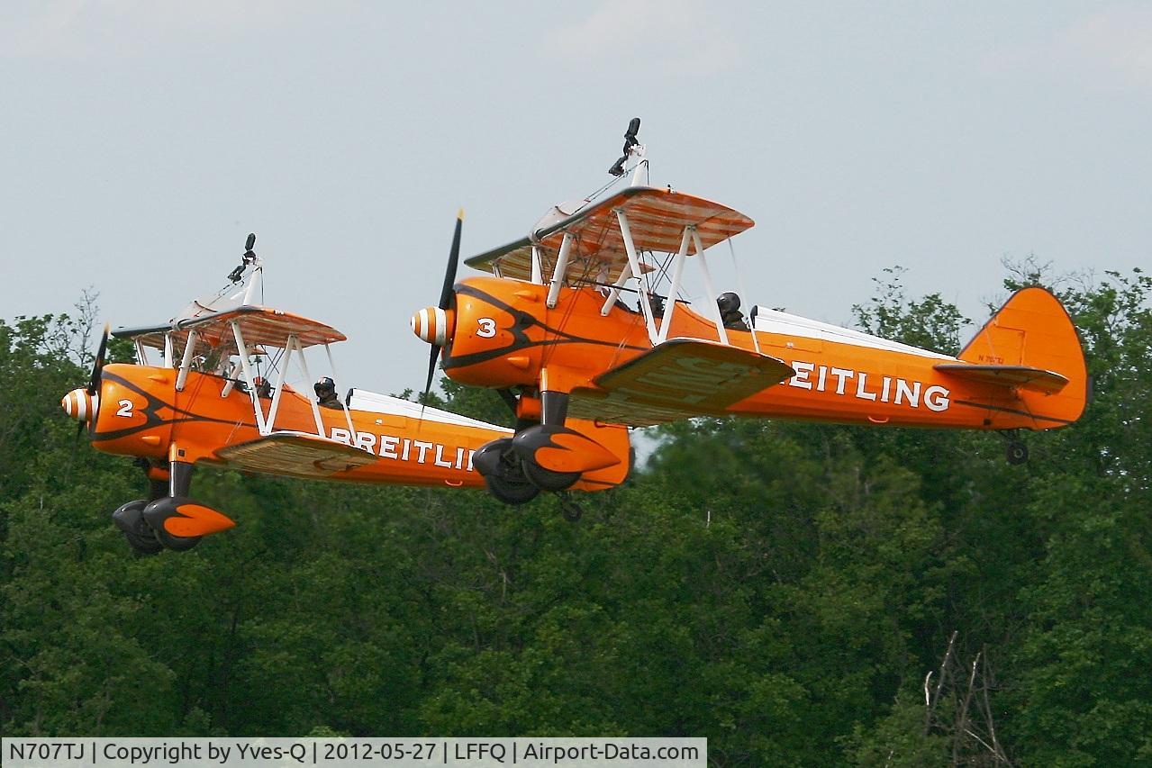 N707TJ, 1943 Boeing A75N1(PT17) C/N 75-950, Breitling (AeroSuperBatics) Boeing PT-17 Stearman , Take off, La Ferté Alais Airfield (LFFQ) Air Show 2012
