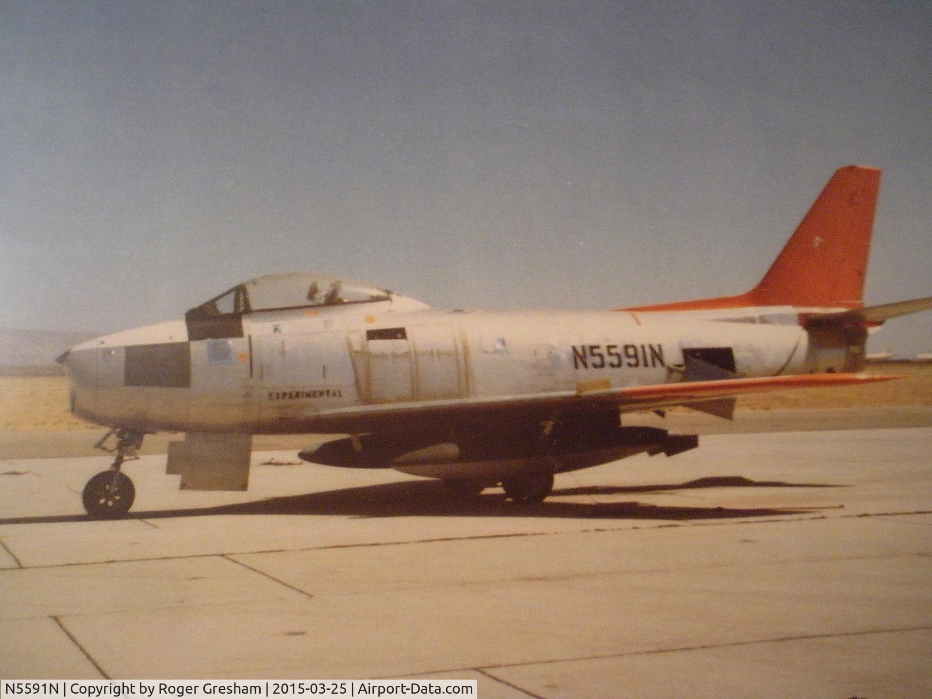 N5591N, 1954 North American F-86 C/N 985, taken at Mohave  airport sept 1978