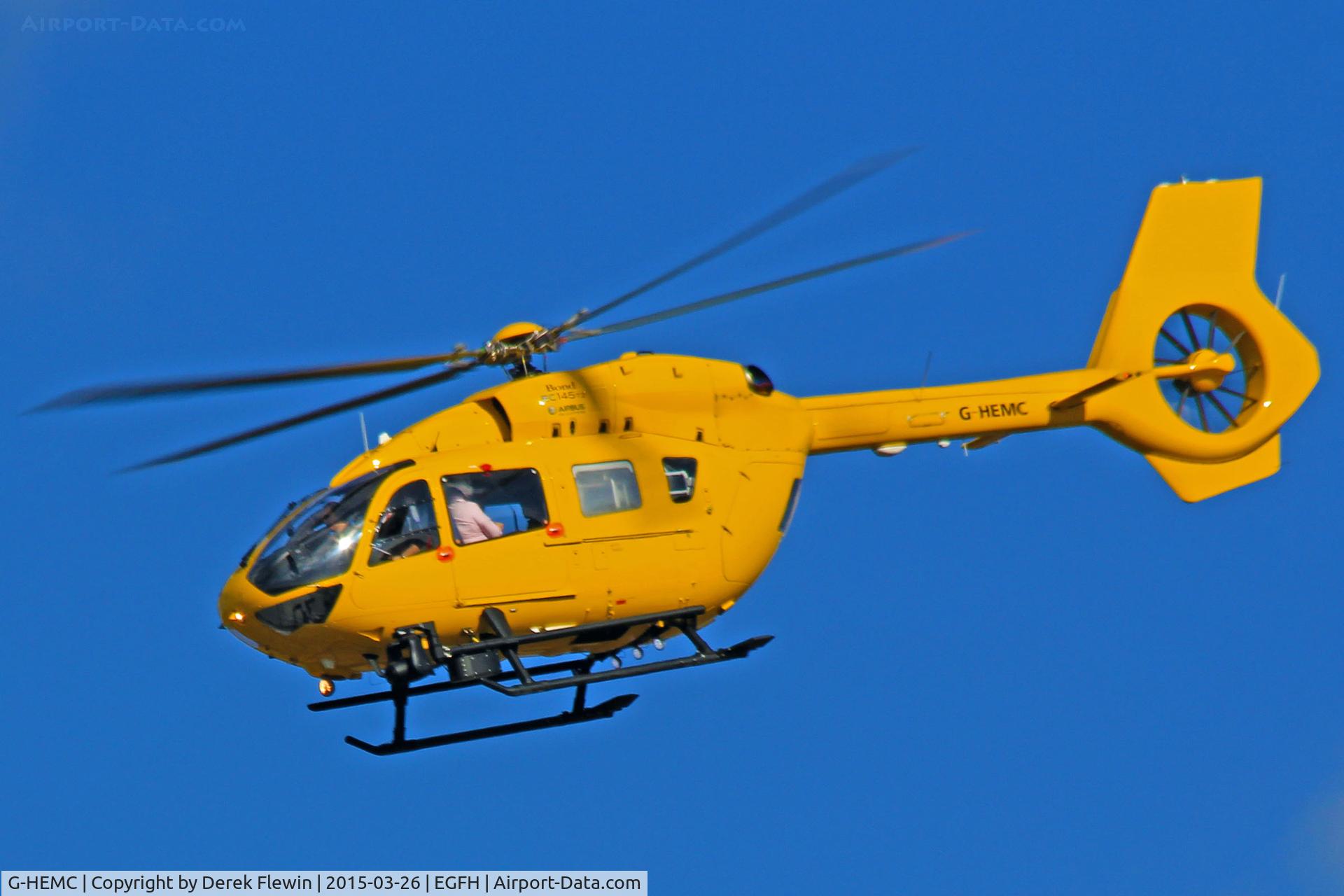 G-HEMC, 2014 Airbus Helicopters EC-145T-2 (BK-117D-2) C/N 20012, Visiting EC-145, East Anglian Air Ambulance, call sign redhead 79, previously D-HADM, seen shortly after lifting from the Wales Air Ambulance base.