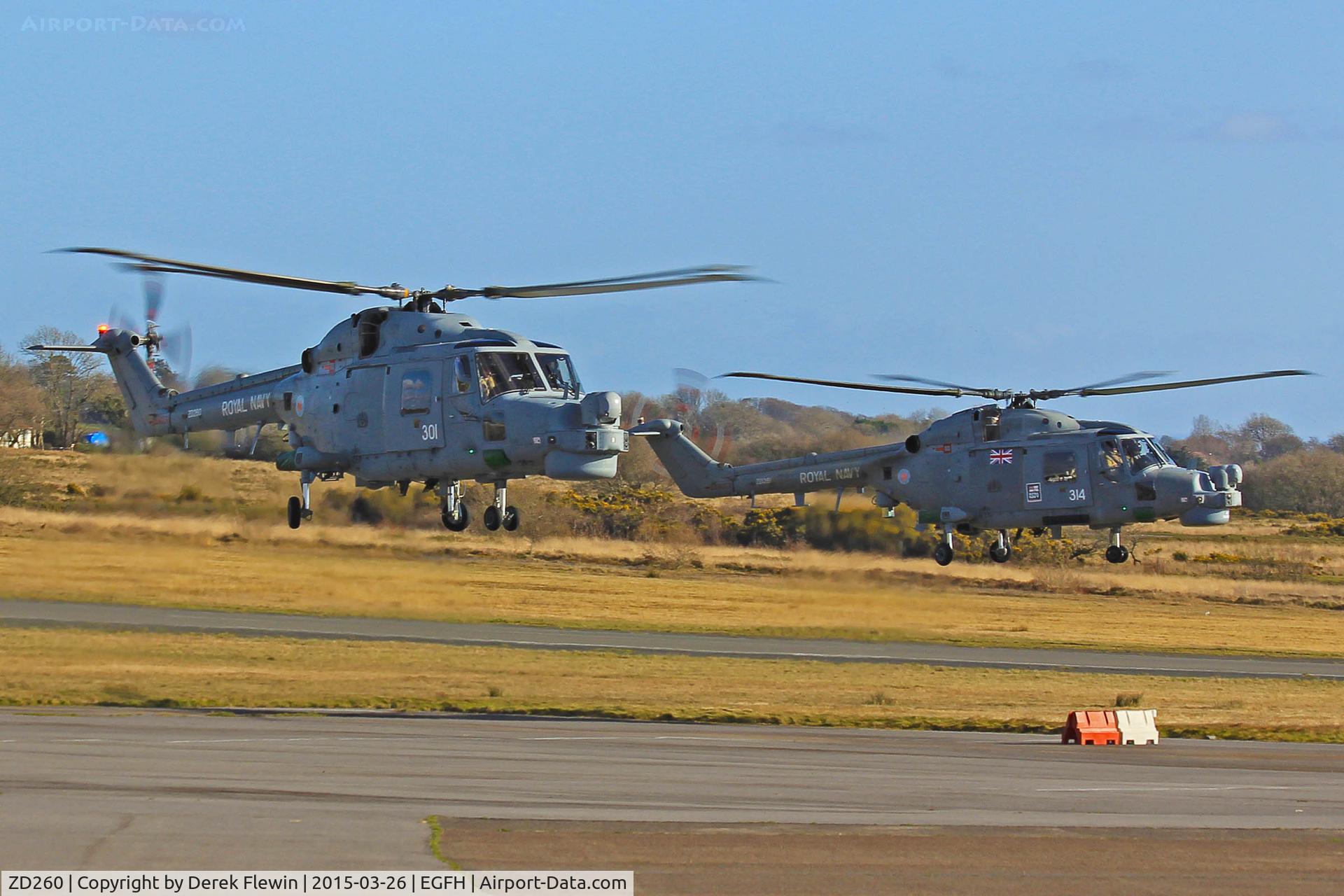 ZD260, 1983 Westland Lynx HAS.8DSP C/N 292, Visiting Royal Navy Lynx, coded 301, Rascal Flight, 815 NAS, RNAS Yeovilton based, leading ZD261, seen shortly after lifting following a refuel,