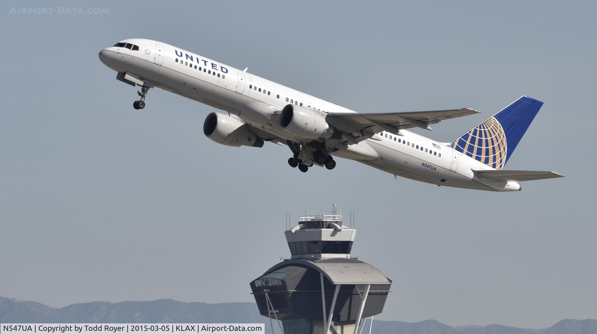 N547UA, 1991 Boeing 757-222 C/N 25368, Departing LAX on 25R