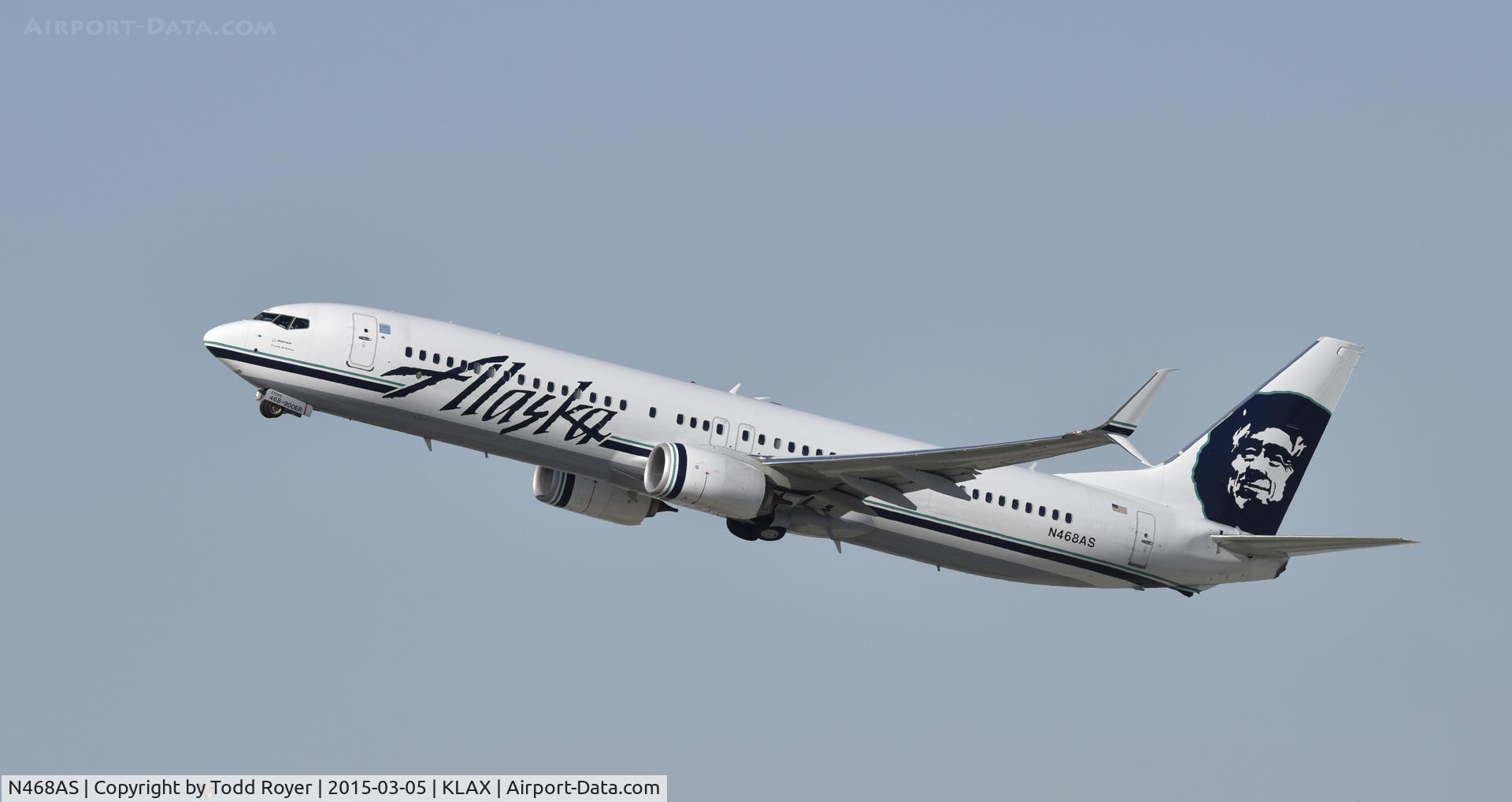 N468AS, 2014 Boeing 737-990/ER C/N 41735, Departing LAX on 25R