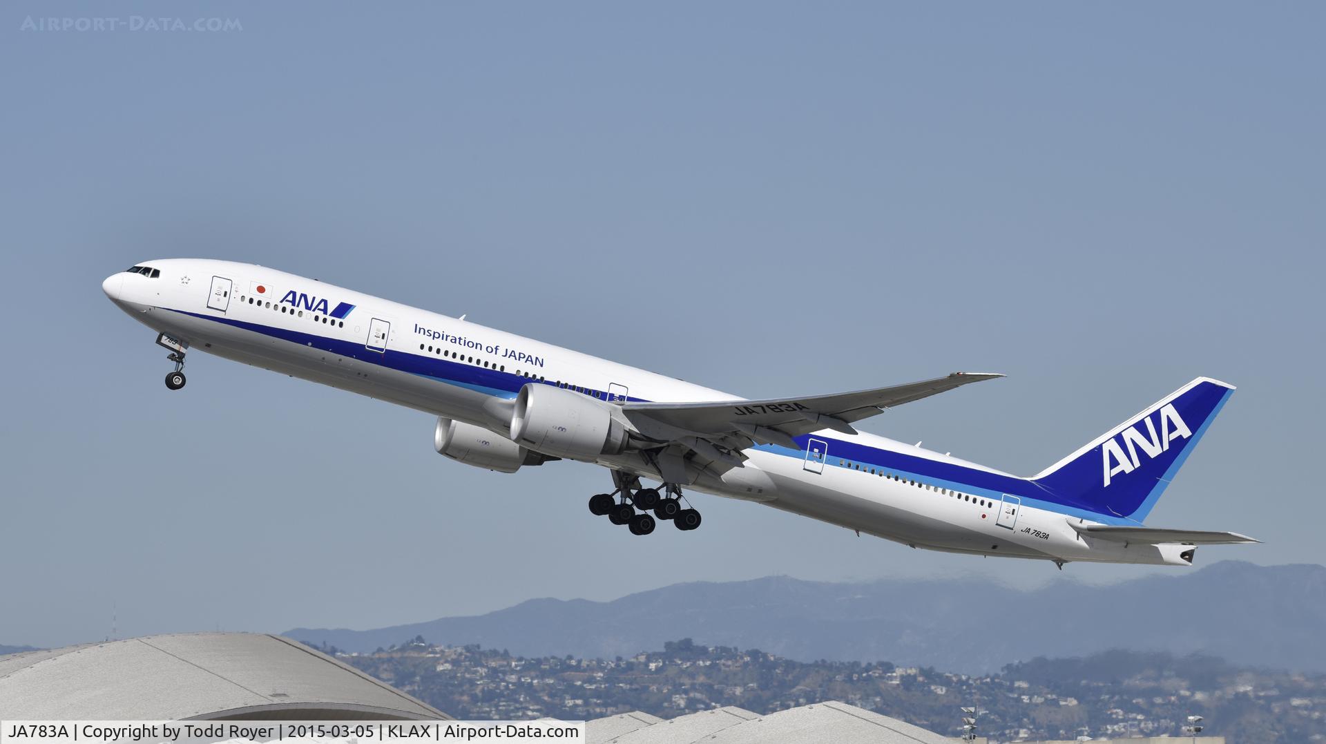 JA783A, 2008 Boeing 777-381/ER C/N 27940, Departing LAX on 25R