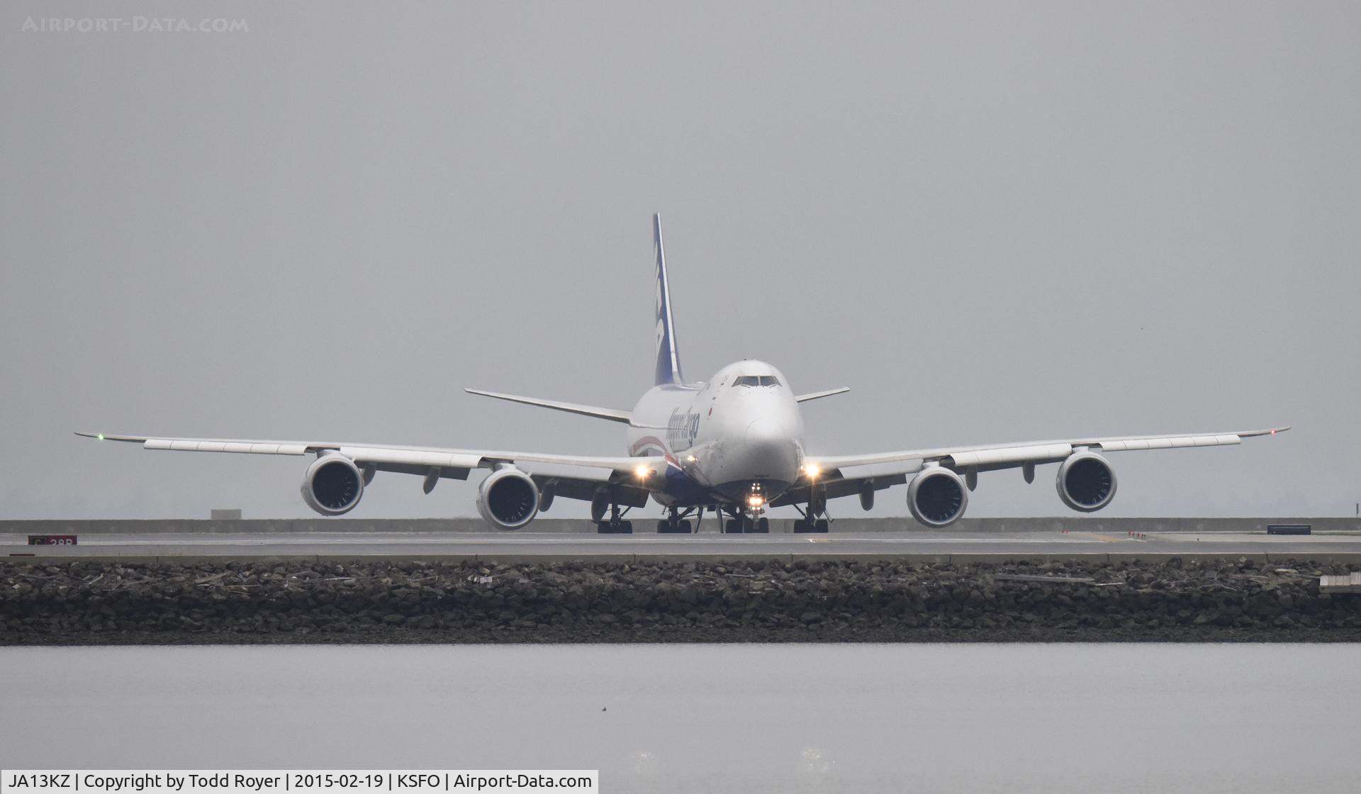 JA13KZ, 2011 Boeing 747-4KZF (SCD) C/N 36138, Lining up for departure at SFO