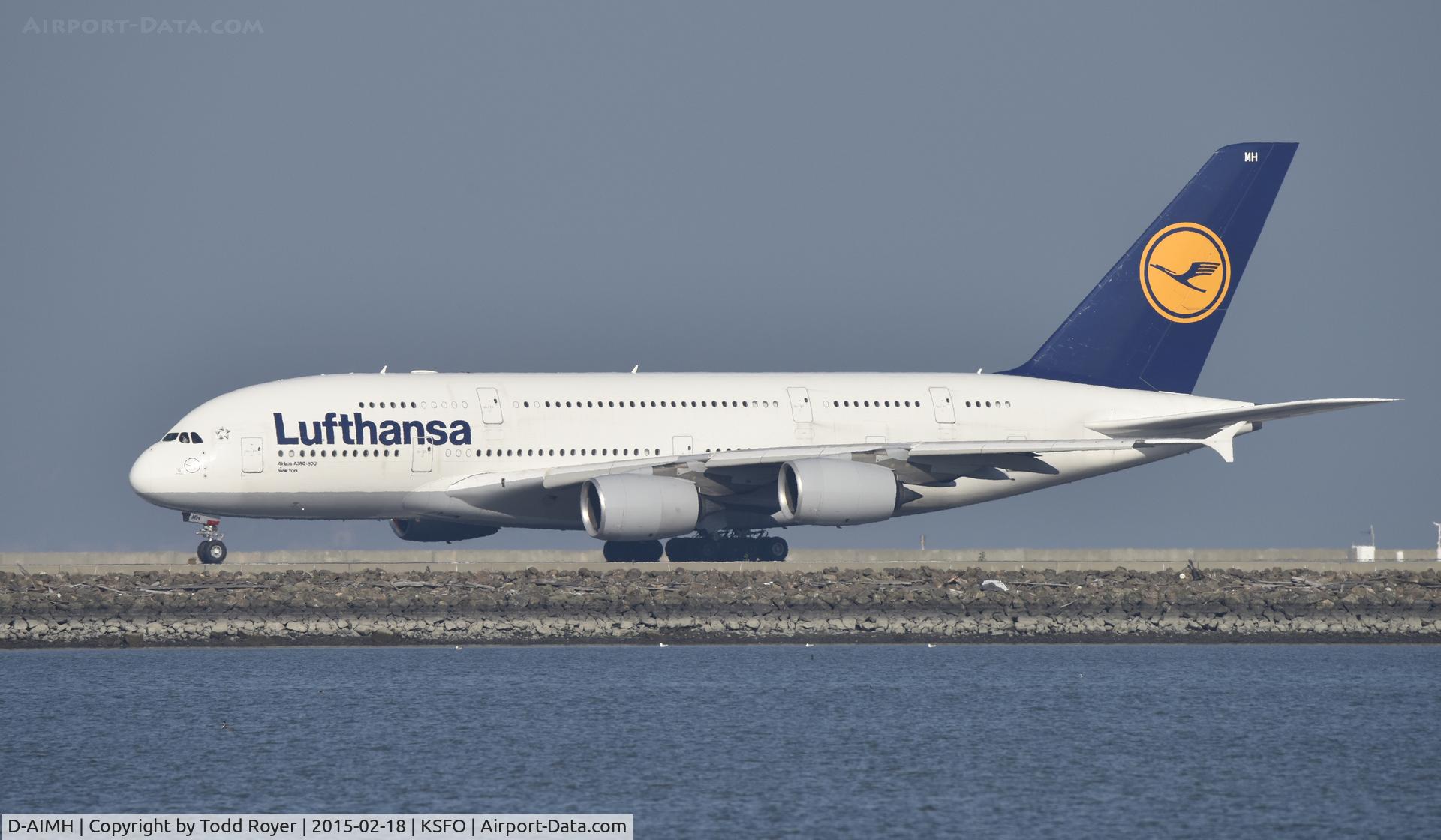 D-AIMH, 2010 Airbus A380-841 C/N 070, Lining up for departure at SFO