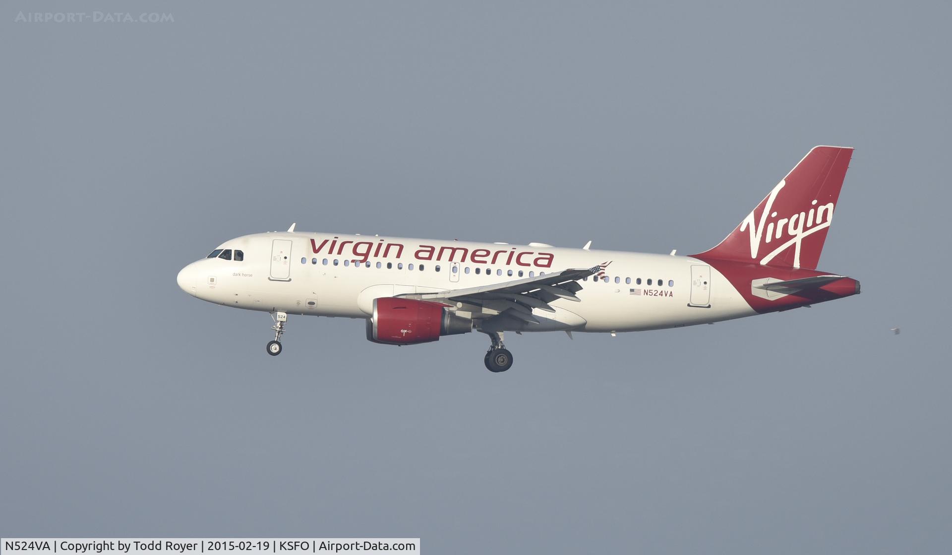 N524VA, 2007 Airbus A319-112 C/N 3204, Landing at SFO