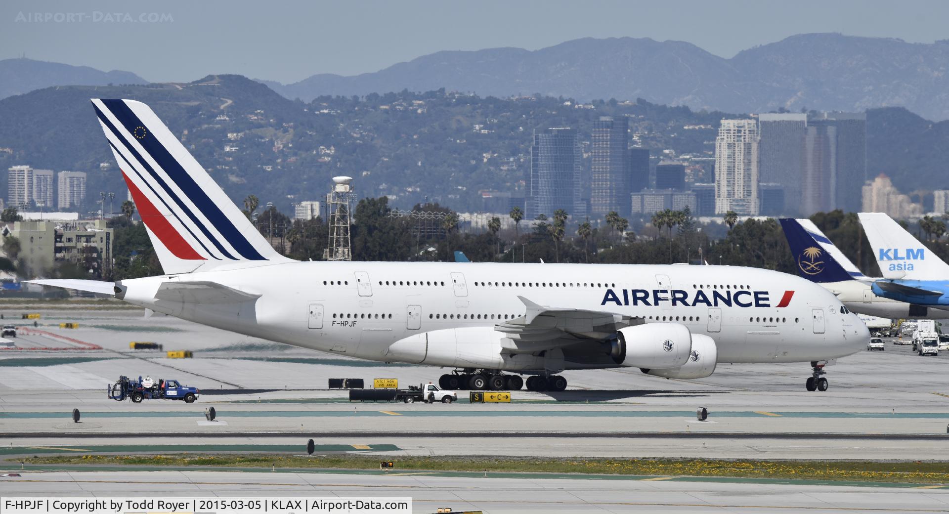 F-HPJF, 2010 Airbus A380-861 C/N 064, Taxiing to gate at LAX