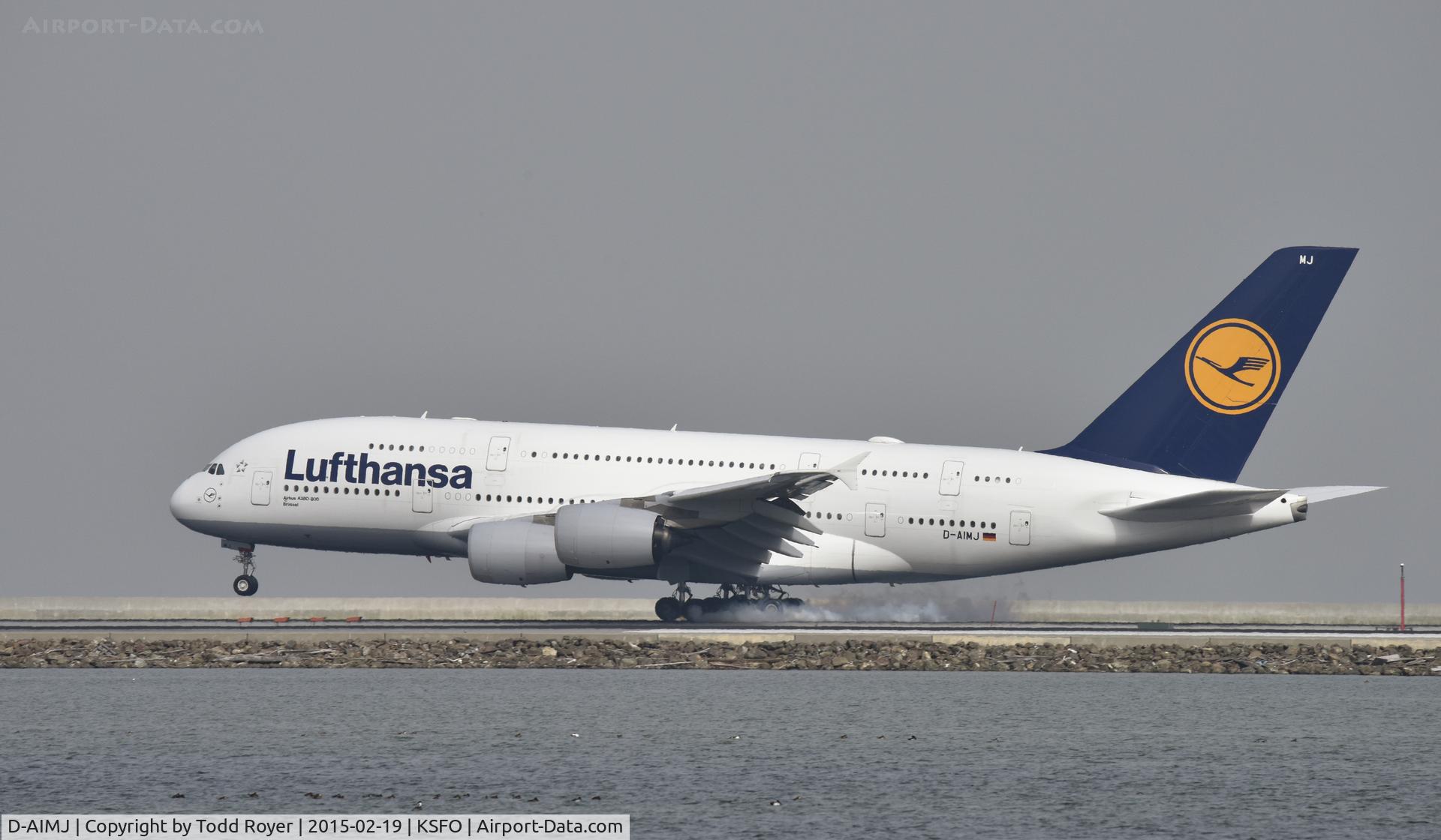 D-AIMJ, 2011 Airbus A380-841 C/N 073, Landing at SFO