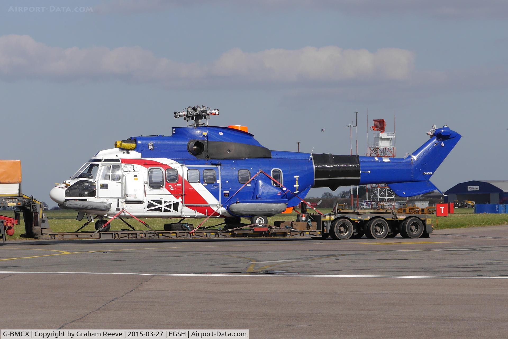 G-BMCX, 1985 Aerospatiale AS-332L Super Puma C/N 2164, One of three Super Puma's departing Norwich by road.
