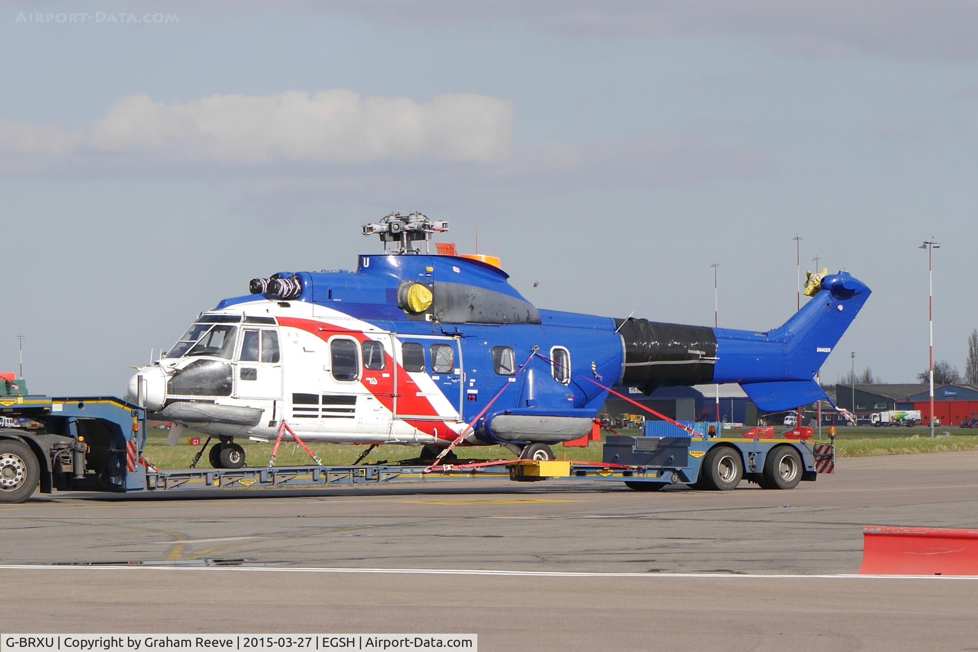 G-BRXU, 1984 Aérospatiale AS-332L Super Puma C/N 2092, One of three Super Puma's departing Norwich by road