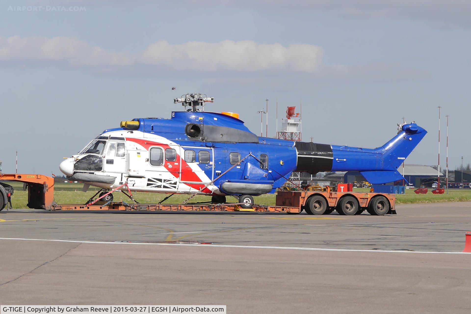 G-TIGE, 1982 Aerospatiale AS-332L Super Puma C/N 2028, One of three Super Puma's departing Norwich by road.
