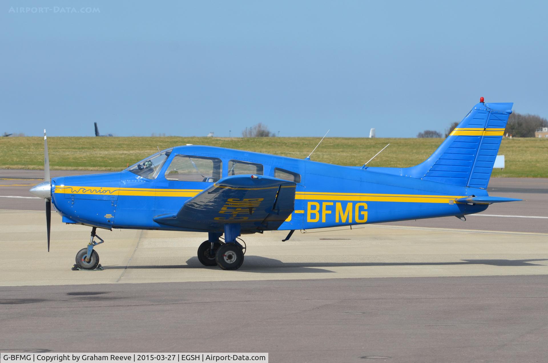 G-BFMG, 1977 Piper PA-28-161 Cherokee Warrior II C/N 28-7716160, Parked at Norwich.