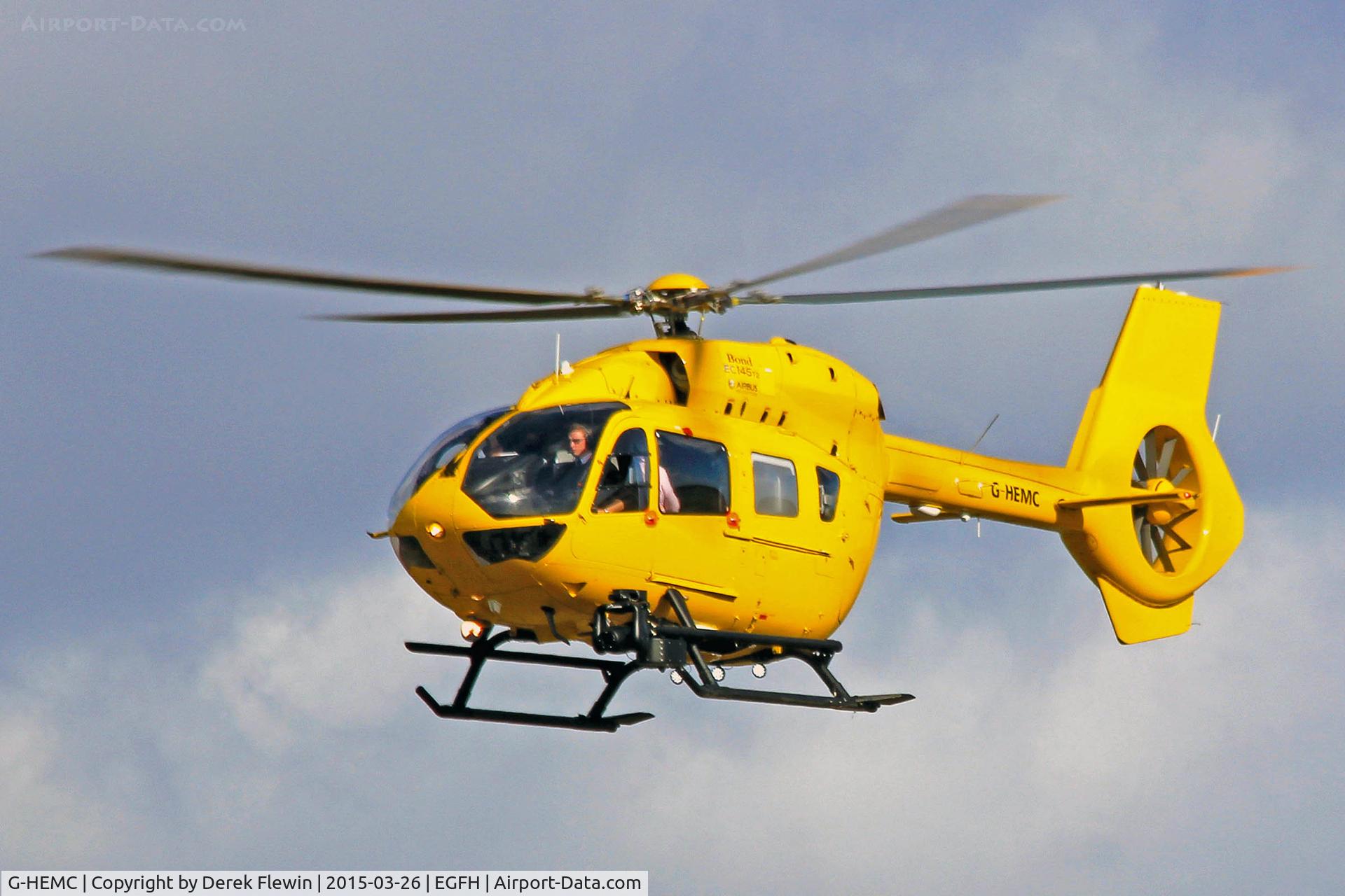 G-HEMC, 2014 Airbus Helicopters EC-145T-2 (BK-117D-2) C/N 20012, Visiting EC-145, East Anglian Air Ambulance, call sign redhead 79, previously D-HADM, seen shortly after lifting from the Wales Air Ambulance base.