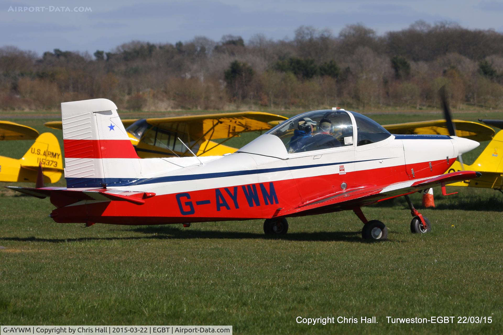 G-AYWM, 1971 AESL Glos-Airtourer Super 150/T6 C/N A534, at the Vintage Aircraft Club spring rally