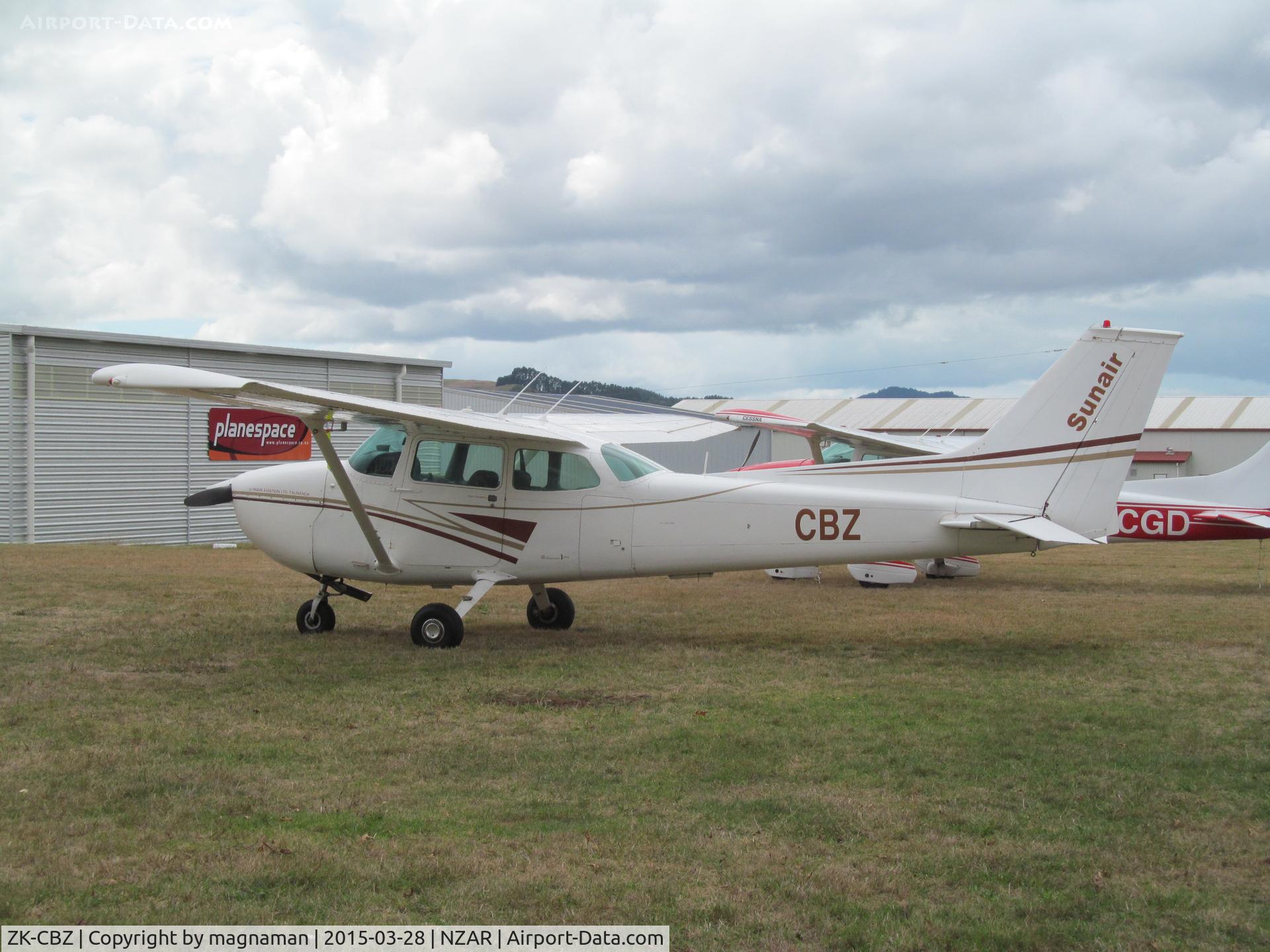 ZK-CBZ, Cessna 172M C/N 172-61691, on grass parking zone near cafe