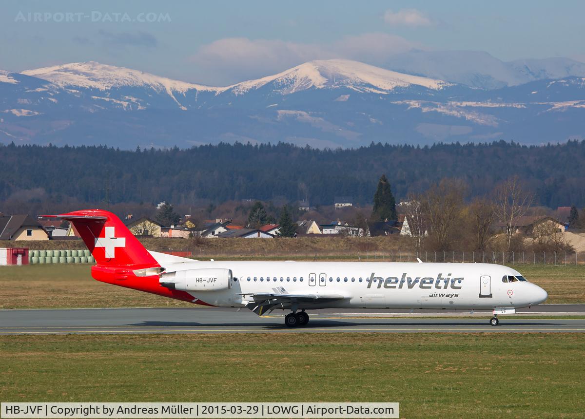 HB-JVF, 1993 Fokker 100 (F-28-0100) C/N 11466, First flight to GRZ.