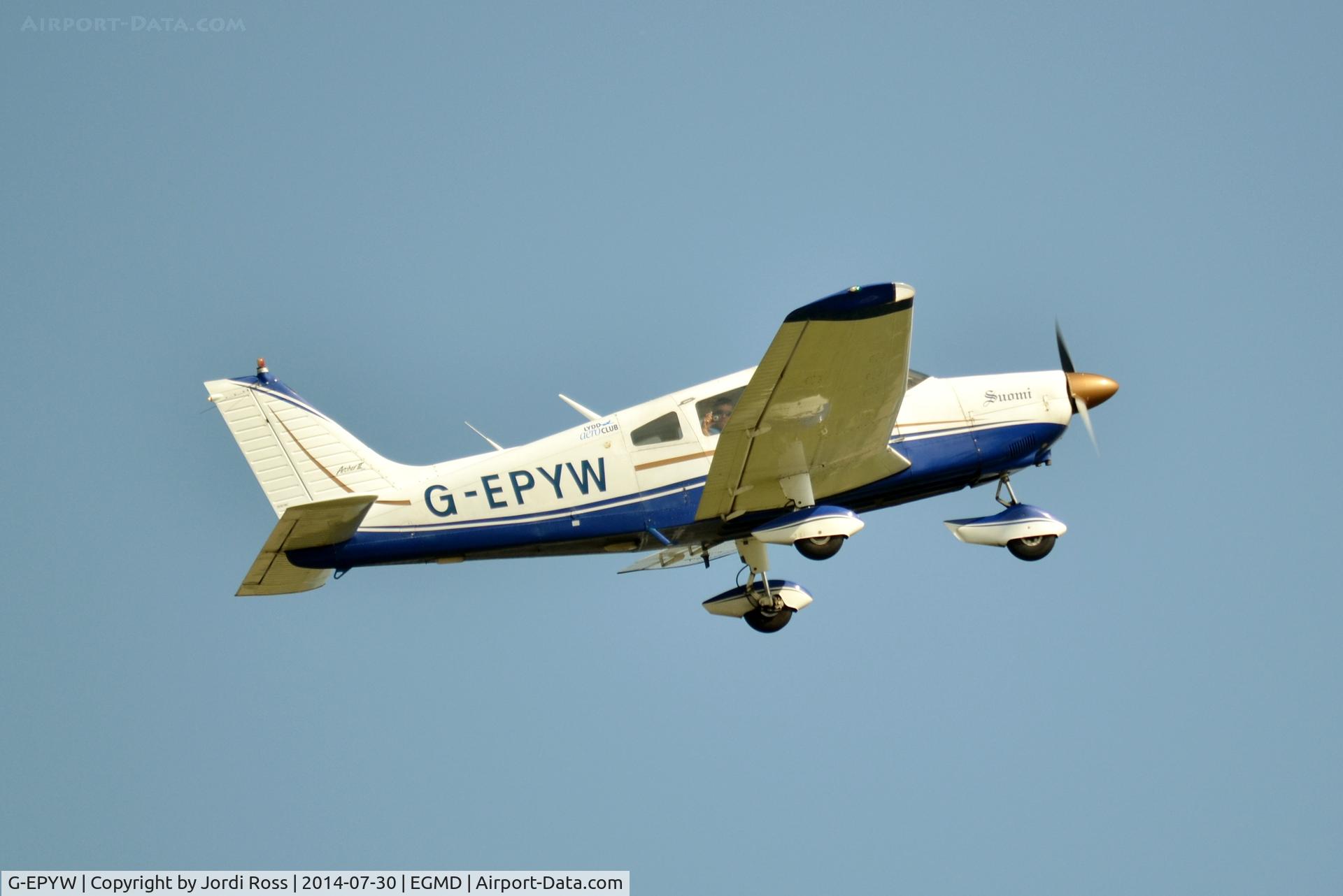 G-EPYW, 1977 Piper PA-28-181 Cherokee Archer II C/N 28-7790557, Lydd Aero Club Piper departing Lydd