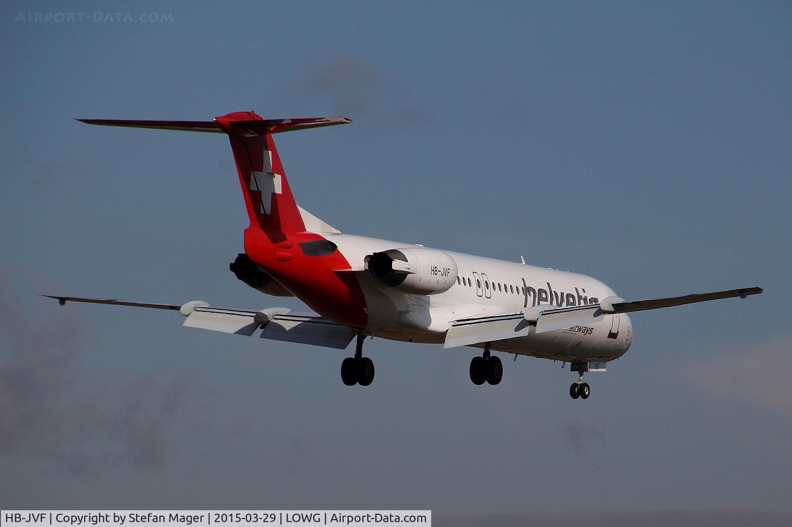 HB-JVF, 1993 Fokker 100 (F-28-0100) C/N 11466, New Swiss-connection from GRZ to ZRH
Helvetic Fokker 100 @GRZ