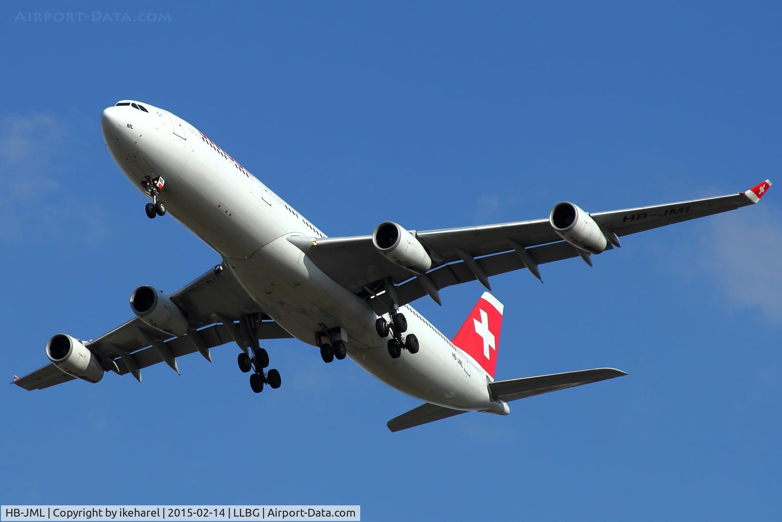 HB-JML, 1999 Airbus A340-313 C/N 263, landing on runway 30.