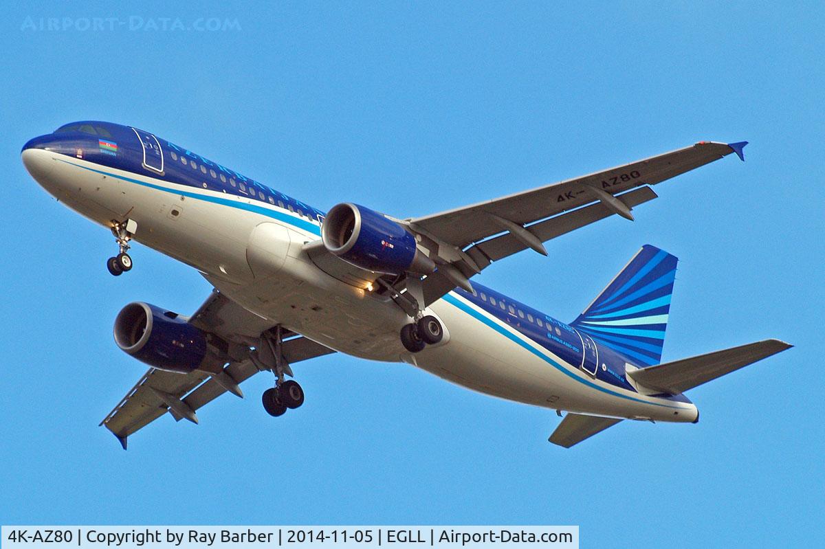 4K-AZ80, 2006 Airbus A320-214 C/N 2991, Airbus A320-214 [2991] (Azerbaijan Airlines) Home~G 05/11/2014. On approach 27R.