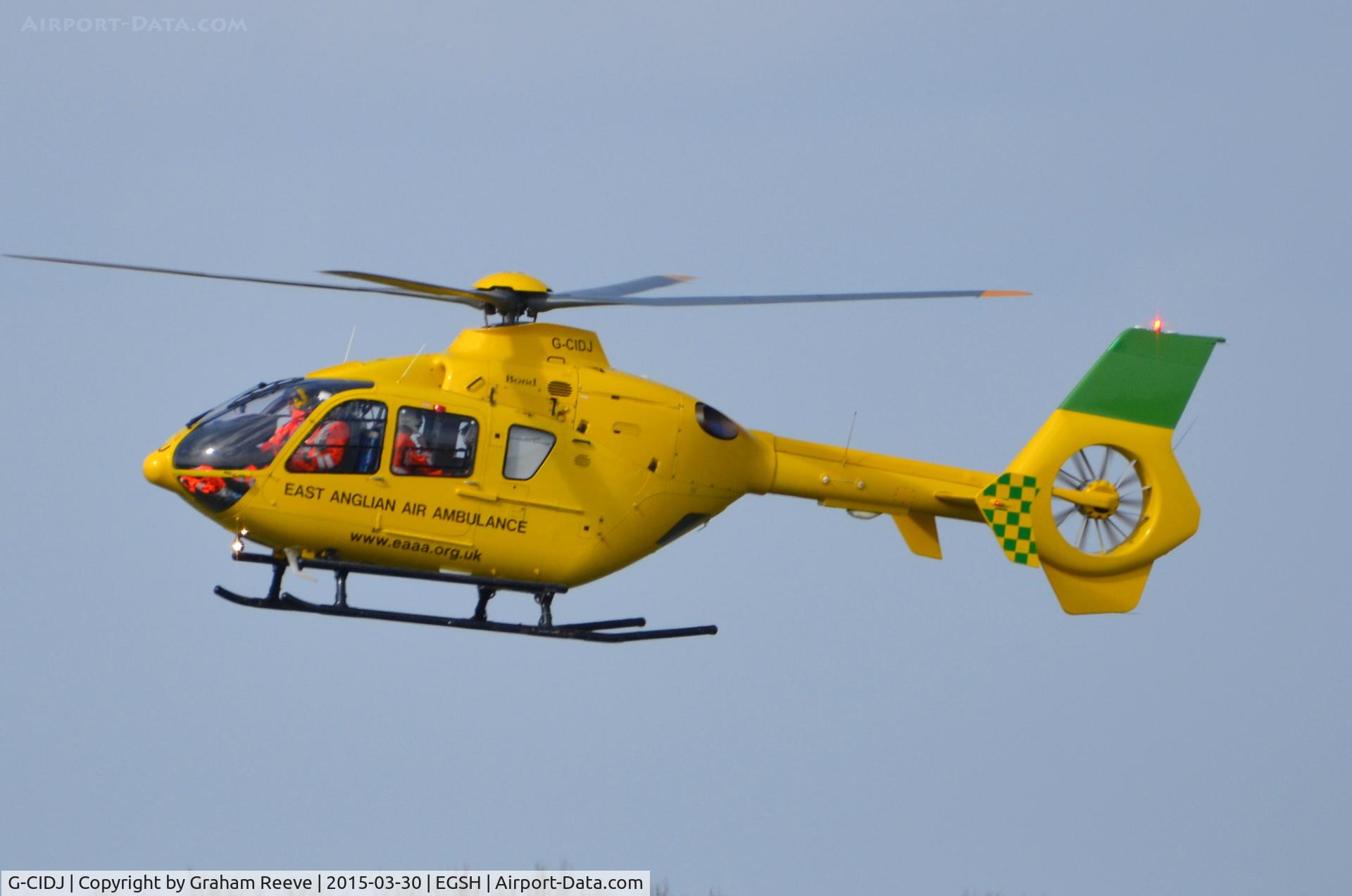 G-CIDJ, 2011 Eurocopter EC-135T-2+ C/N 1010, About to land at Norwich.