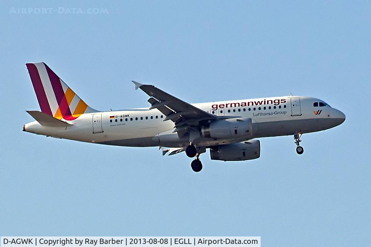 D-AGWK, 2008 Airbus A319-132 C/N 3500, Airbus A319-132 [3500] (Germanwings) Home~G 08/08/2013. On approach 27L.