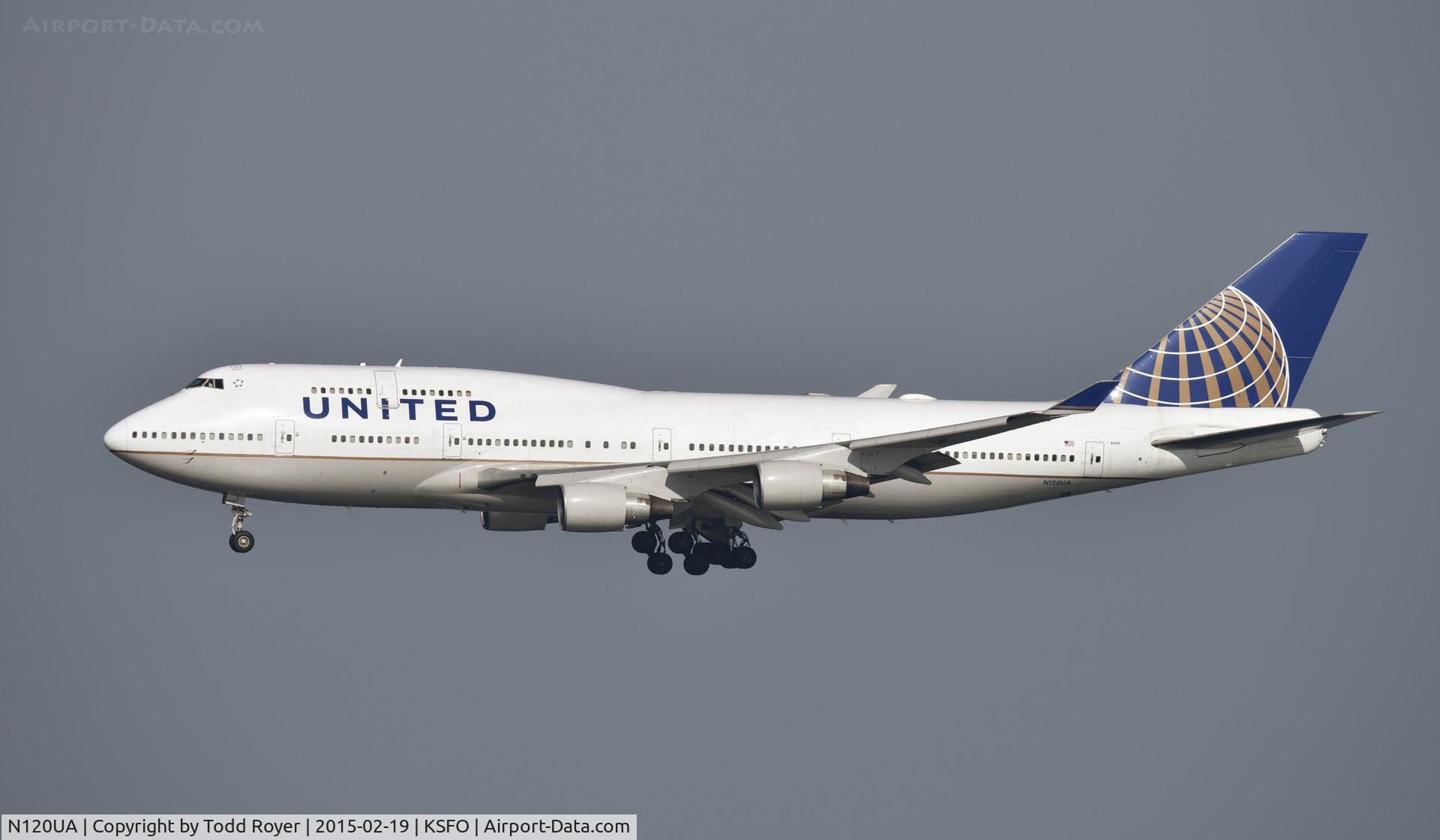 N120UA, 1999 Boeing 747-422 C/N 29166, Landing at SFO