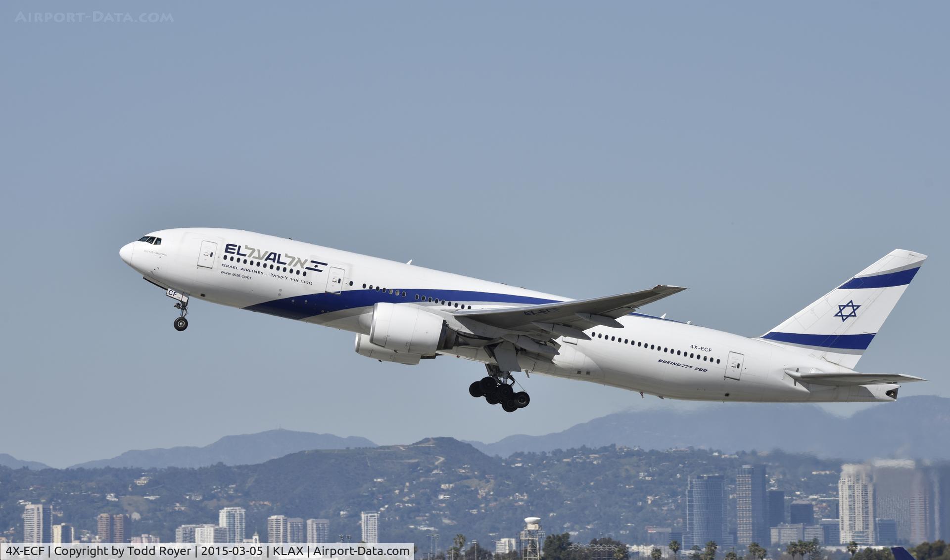 4X-ECF, 2007 Boeing 777-258/ER C/N 36084, Departing LAX on 25R