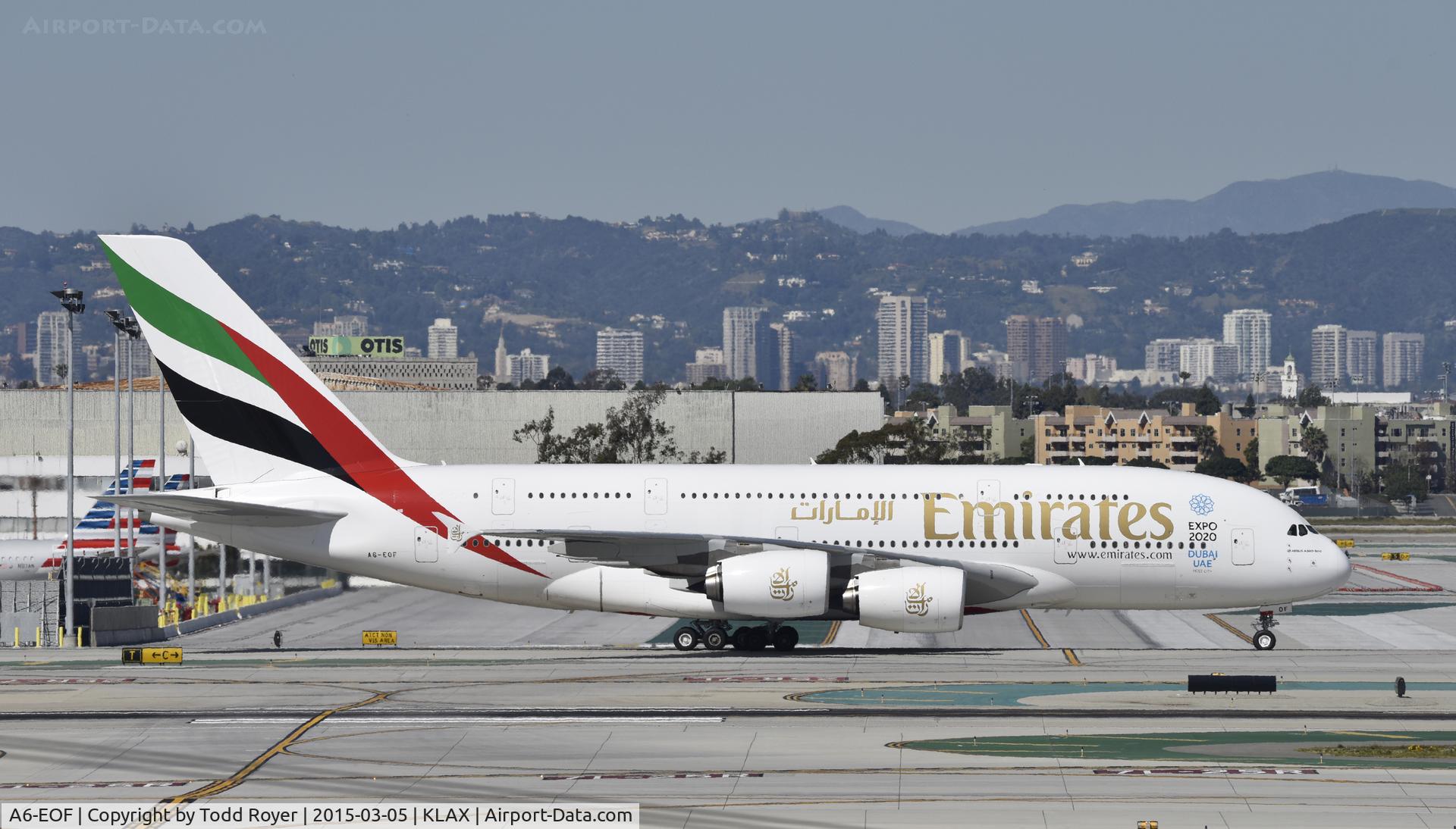 A6-EOF, 2014 Airbus A380-861 C/N 171, Taxiing to gate at LAX