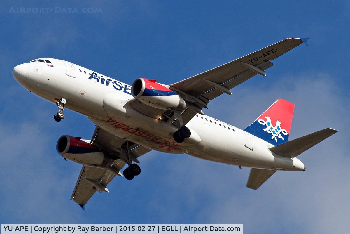 YU-APE, 2007 Airbus A319-132 C/N 3252, Airbus A319-131 [3252] (Air Serbia) Home~G 27/02/2015. On approach 27R.