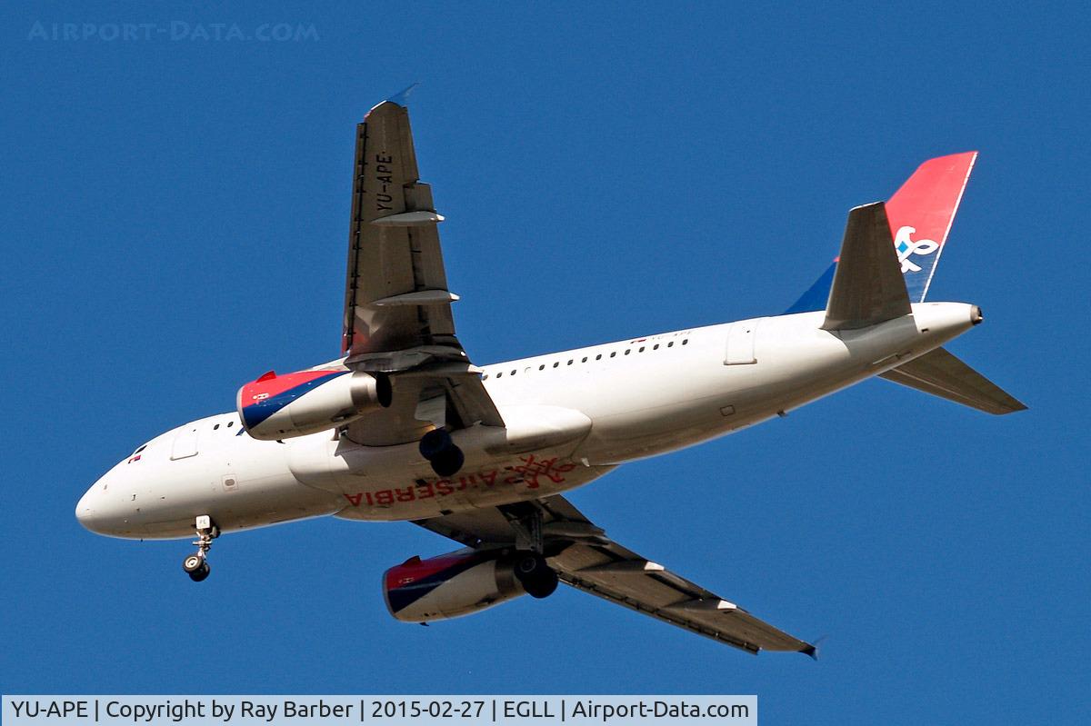 YU-APE, 2007 Airbus A319-132 C/N 3252, Airbus A319-131 [3252] (Air Serbia) Home~G 27/02/2015. On approach 27R.