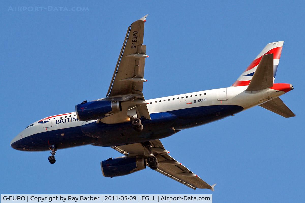 G-EUPO, 2000 Airbus A319-131 C/N 1279, Airbus A319-131 [1279] (British Airways) Home~G 09/05/2011. On approach 27R.