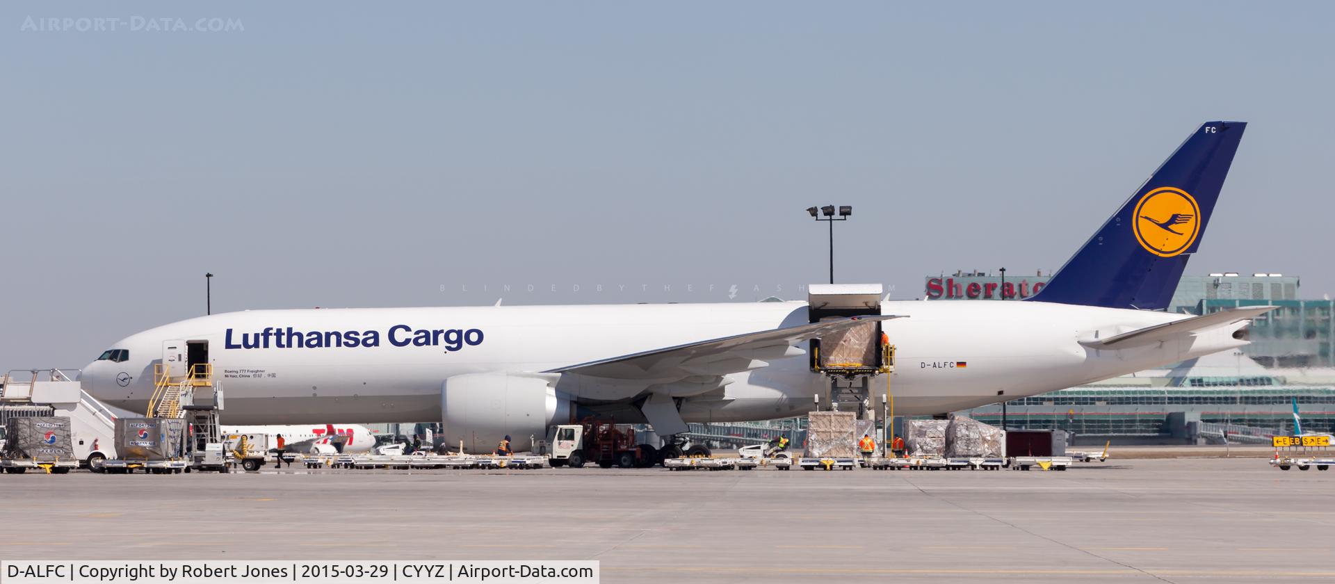 D-ALFC, 2014 Boeing 777-FBT C/N 41676, Unloading cargo at Toronto Pearson.